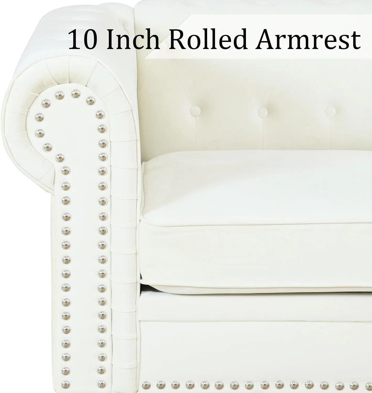 Chesterfield Sectional Sofa,Deep 80 Inch Luxurious L Shaped Couch Button Tufted Velvet Sofa/Upholstered Rolled Arm with Rivets/Chesterfield Settee Modern 5 Seater Sofa for Living Room，White