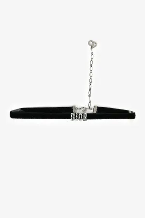 Christian Dior Black Velvet Crystal Embellished 'DIOR' Choker Necklace