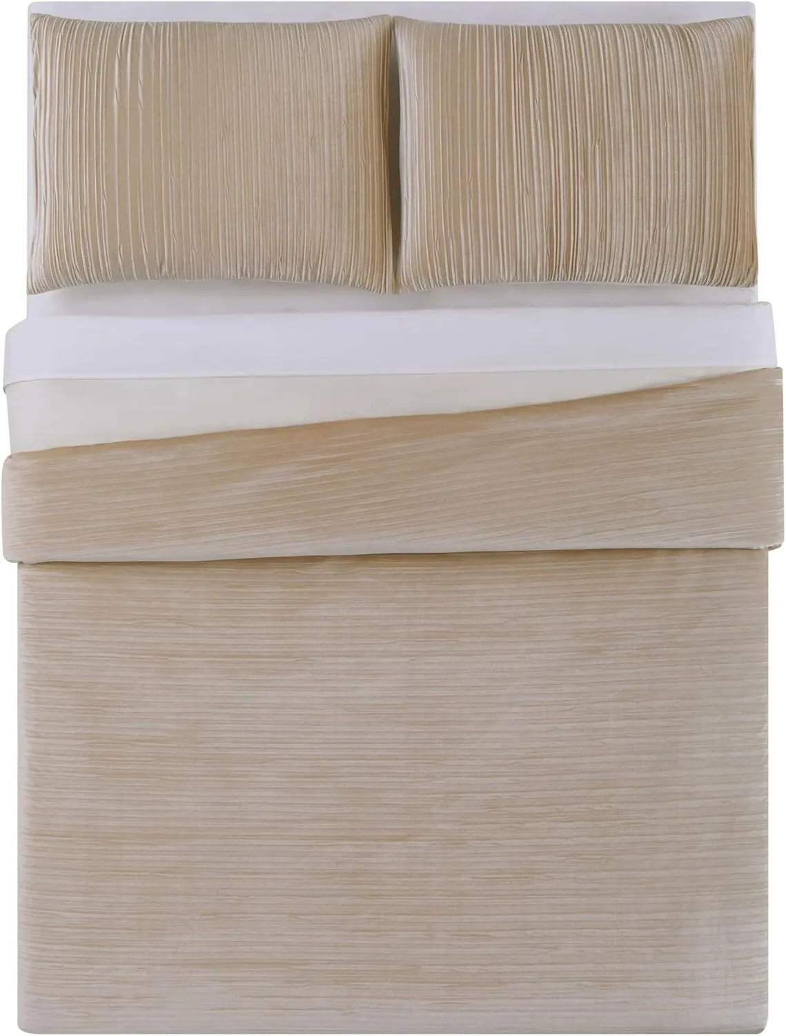 Christian Siriano NY Crinkle Velvet Comforter Set, Full/Queen, Champagne, 3-Piece