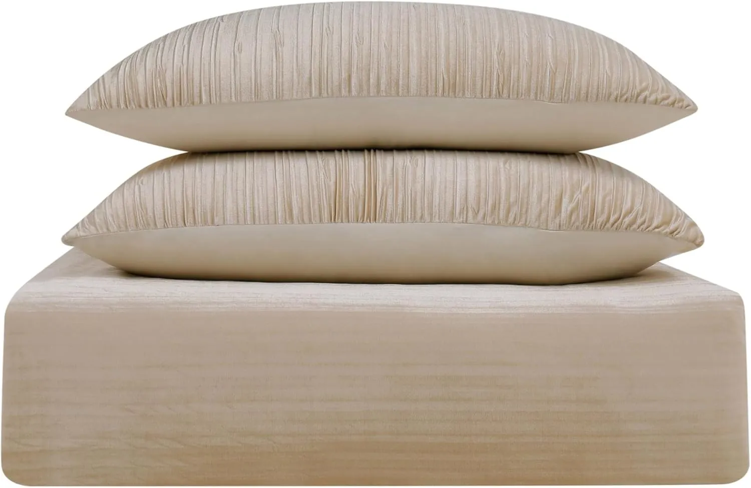 Christian Siriano NY Crinkle Velvet Comforter Set, Full/Queen, Champagne, 3-Piece