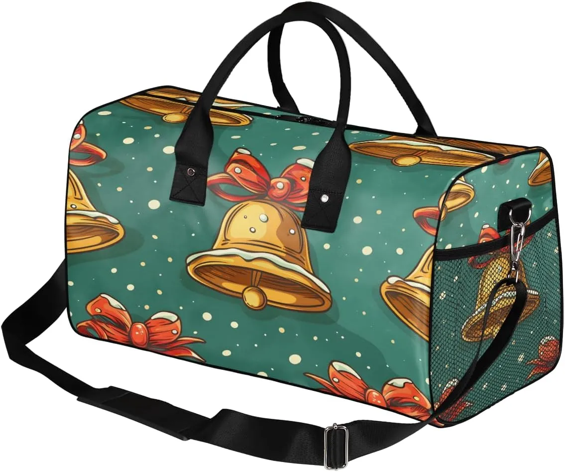 Christmas Bells Travel Duffle Bag for Women Men Foldable Waterproof Weekender Bag Carry on Tote for Overnight Sports Gym Bells
