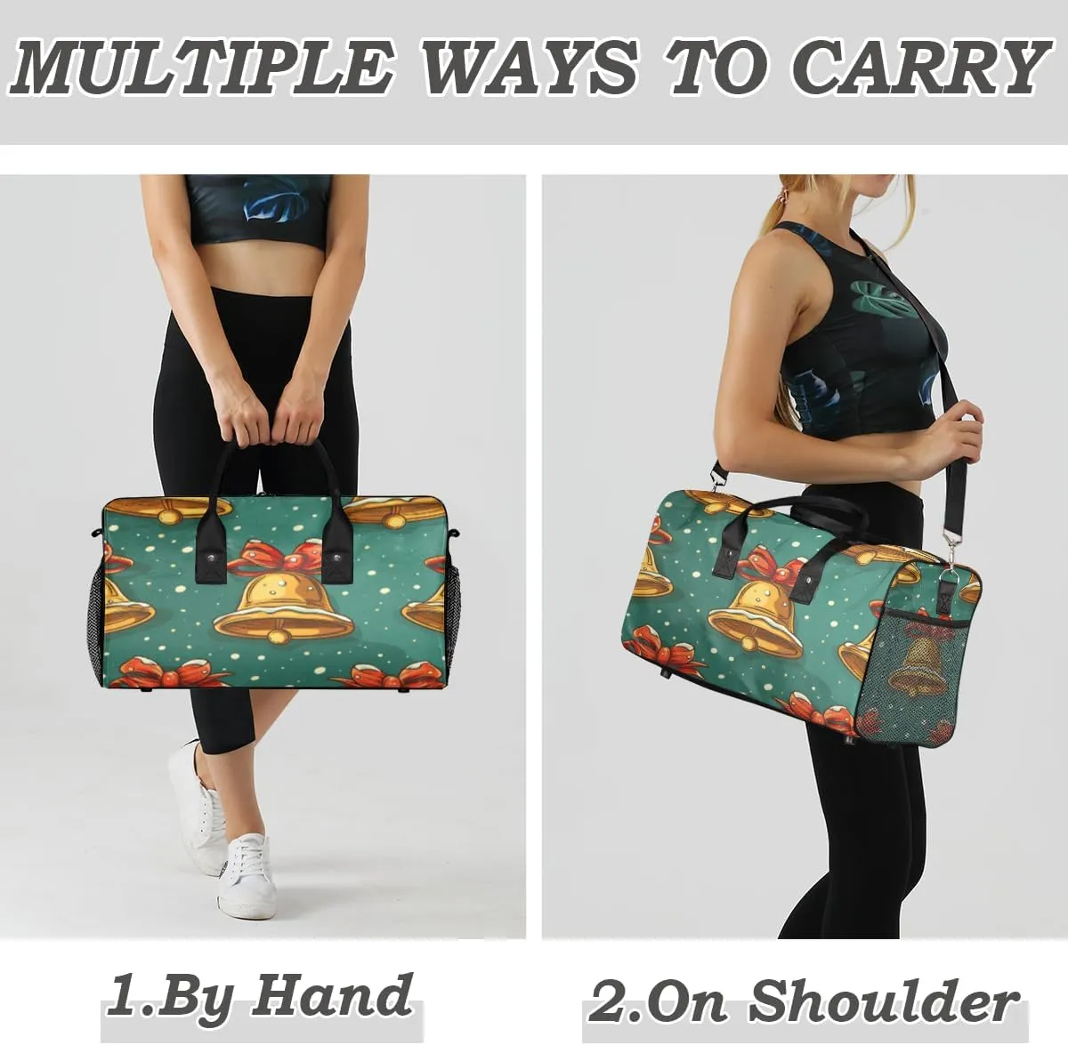 Christmas Bells Travel Duffle Bag for Women Men Foldable Waterproof Weekender Bag Carry on Tote for Overnight Sports Gym Bells