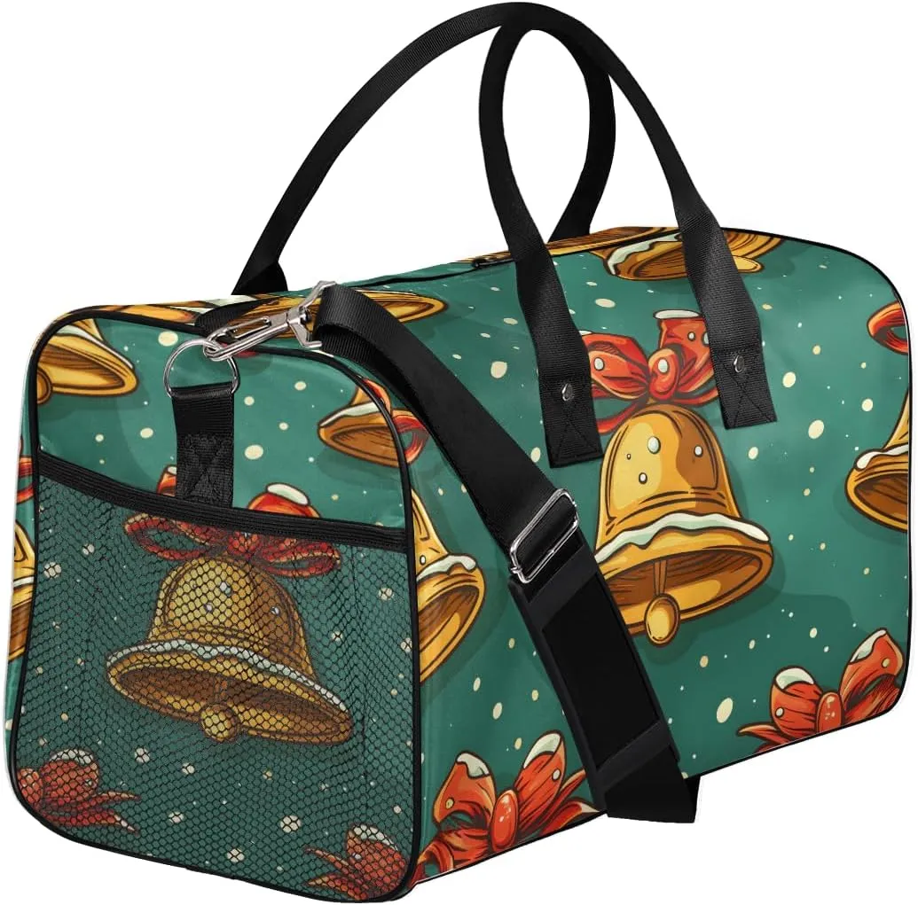 Christmas Bells Travel Duffle Bag for Women Men Foldable Waterproof Weekender Bag Carry on Tote for Overnight Sports Gym Bells