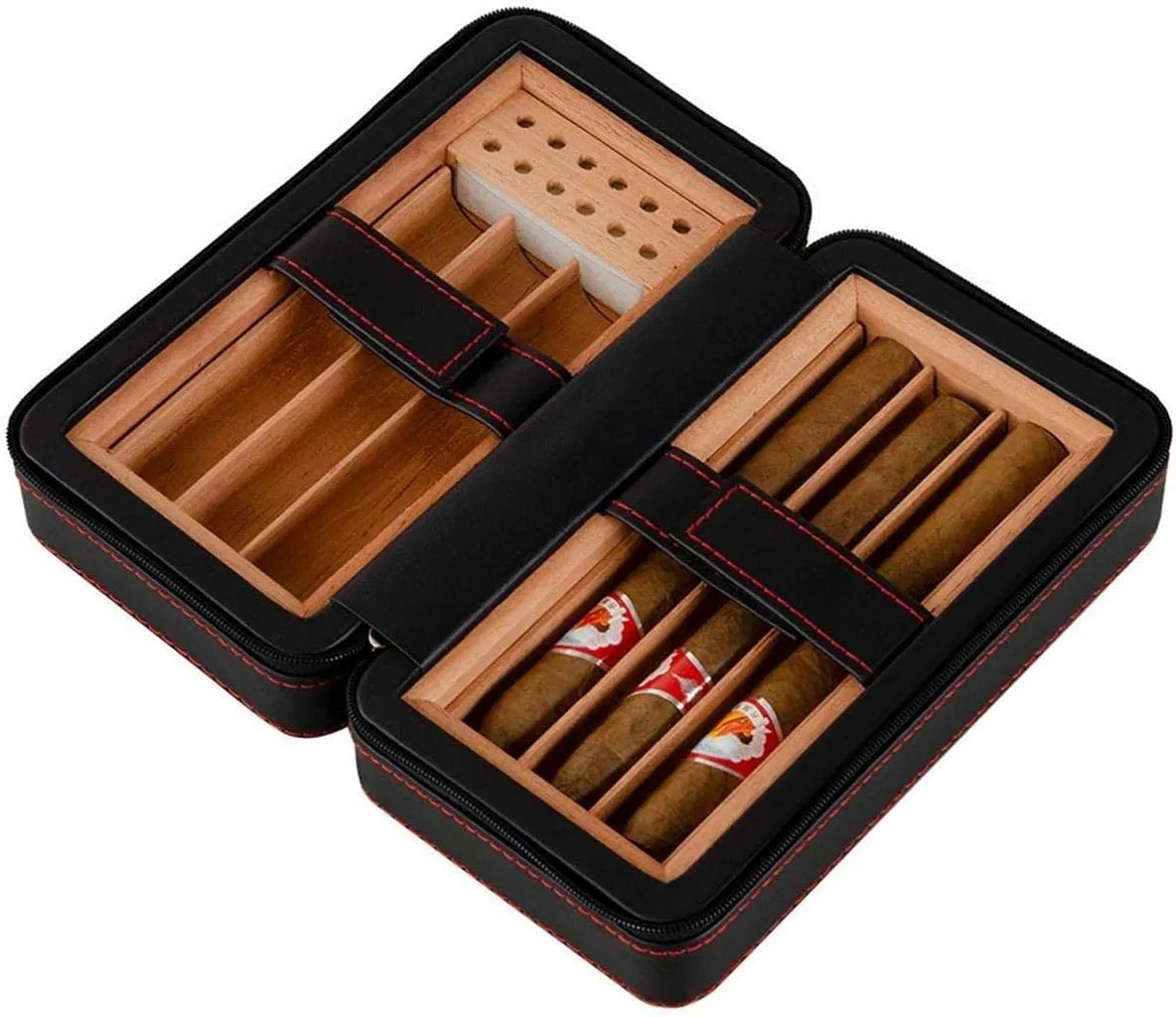 Cigar Box Humidor Portable Travel Cigar Storage Bag, Wooden Humidor with Built-in Cedar Wood Moisturizing Tank