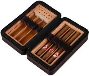 Cigar Box Humidor Portable Travel Cigar Storage Bag, Wooden Humidor with Built-in Cedar Wood Moisturizing Tank