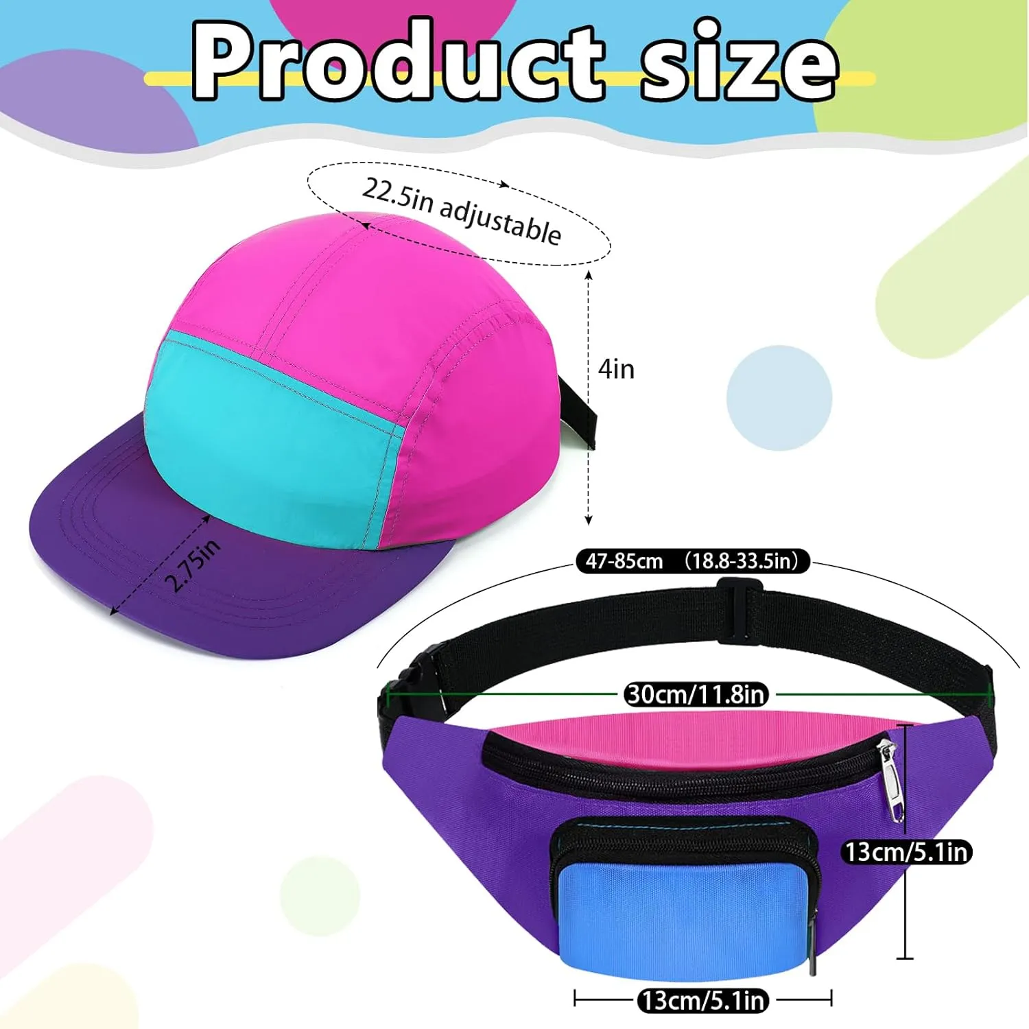 Cindeer 5 Pcs 90s Hip Hop Accessories for Women Men 80s 90s Outfit Neon Fanny Pack Hat Sunglasses Gold Chain Earrings