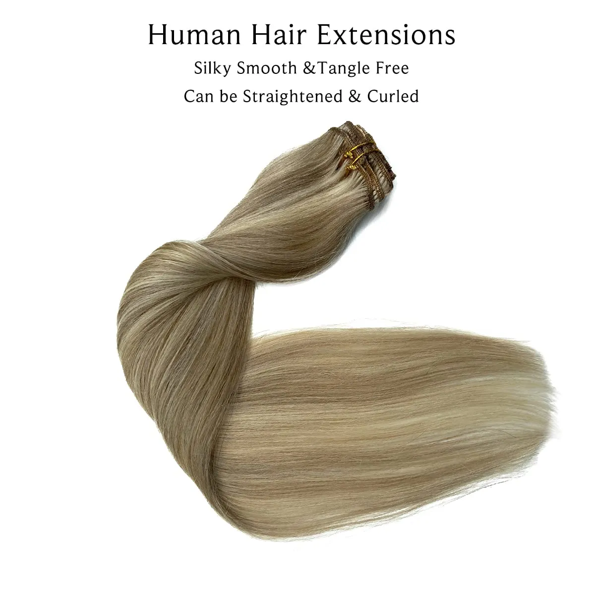 Clip in Hair Extensions, Ash Blonde Balayage Bleach Blonde Clip in Hair Extensions Real Human Hair Clip ins Extensions 20 Inch 7 Pieces 70G Double Wefted Hair Extensions Clip in Human Hair
