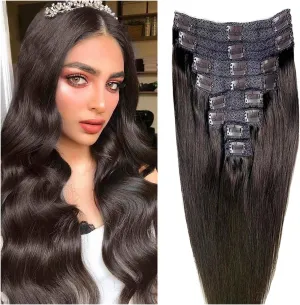 Clip in Hair Extensions Clip in Hair Extensions Remy Hair Extensions Straight Clip in Human Hair Color 2 Dark Brown Hair Clip in Extensions for Thin Hair 8 Pieces 120Grams Hair Extensions Human Hair E