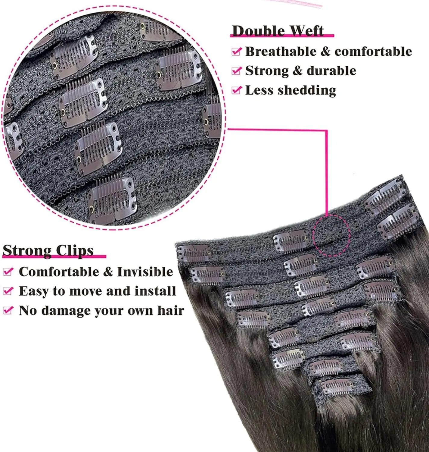 Clip in Hair Extensions Clip in Hair Extensions Remy Hair Extensions Straight Clip in Human Hair Color 2 Dark Brown Hair Clip in Extensions for Thin Hair 8 Pieces 120Grams Hair Extensions Human Hair E