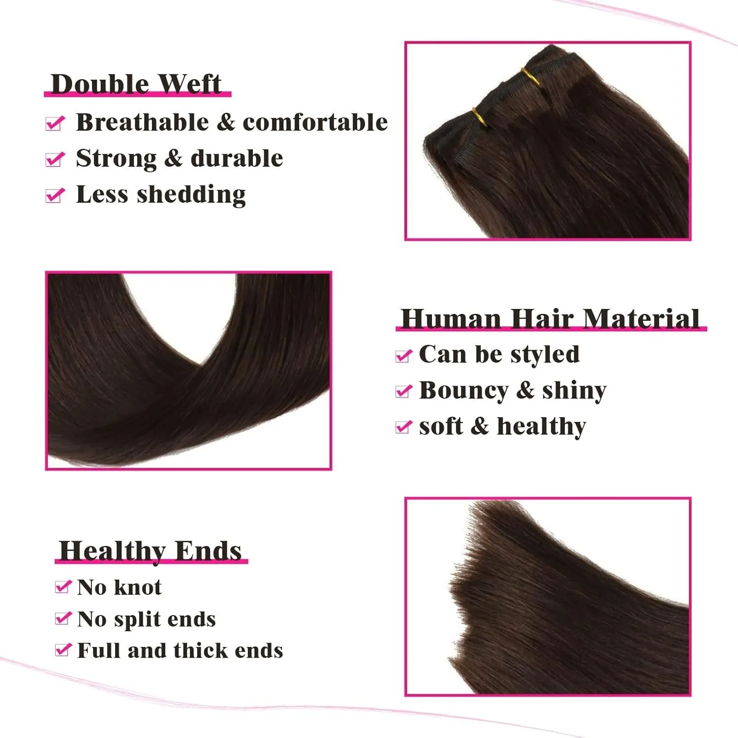Clip in Hair Extensions Clip in Hair Extensions Remy Hair Extensions Straight Clip in Human Hair Color 2 Dark Brown Hair Clip in Extensions for Thin Hair 8 Pieces 120Grams Hair Extensions Human Hair E