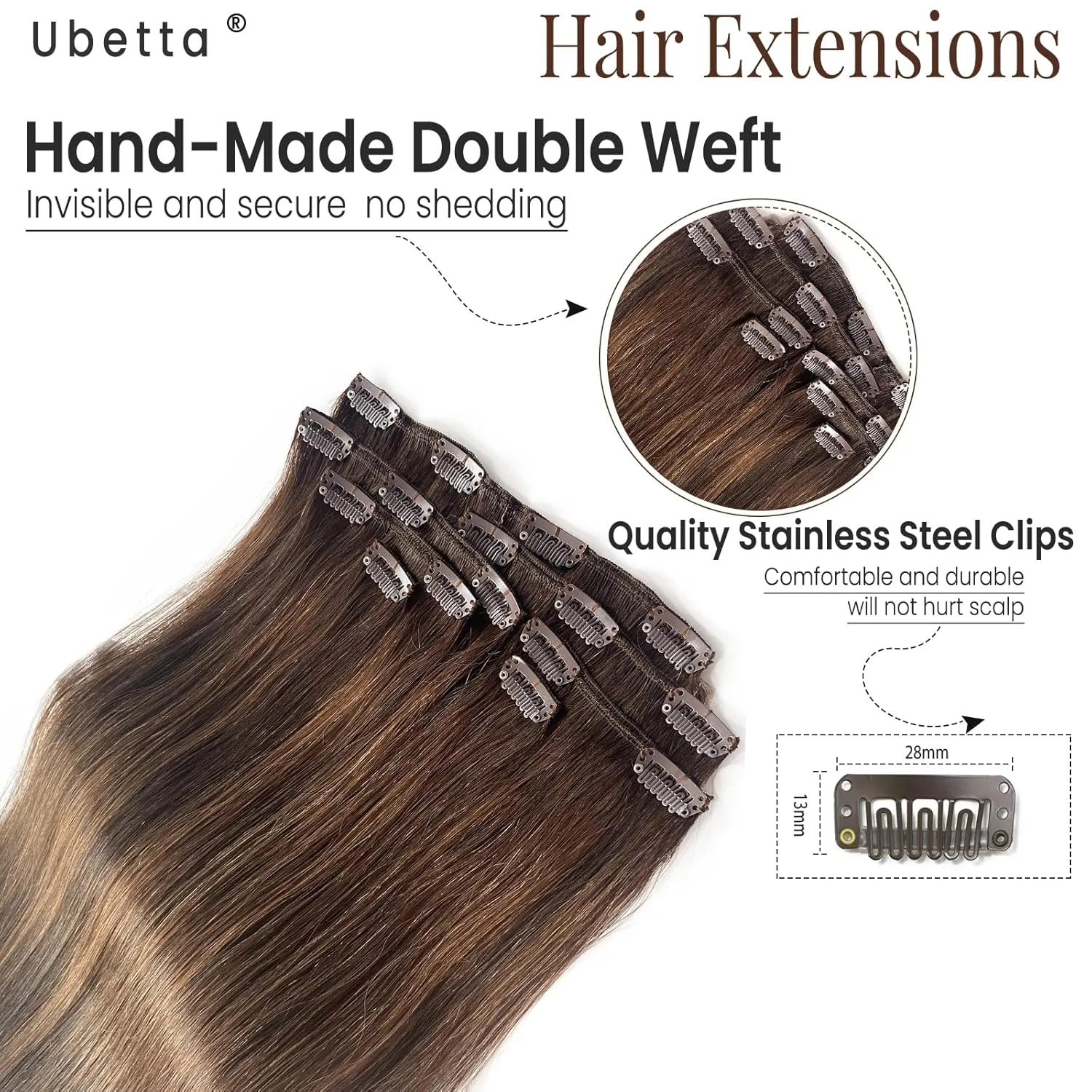 Clip in Hair Extensions Human Hair Clip in Extensions, Dark Brown Balayage Ash Brown Clip in Hair Extensions Real Human Hair, 16 Inch 7 Pcs Double Weft Straight Remy Human Hair Clip in Extensions 70G