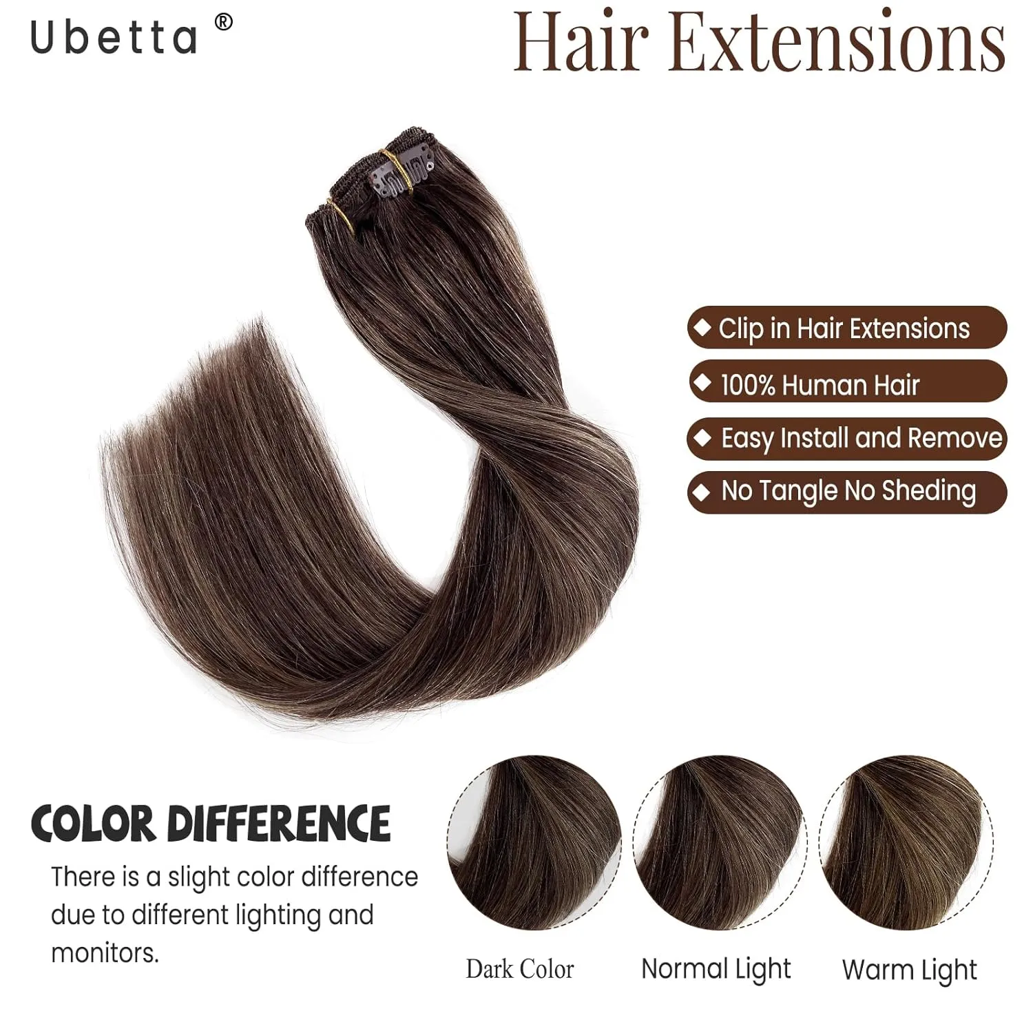 Clip in Hair Extensions Human Hair Clip in Extensions, Dark Brown Balayage Ash Brown Clip in Hair Extensions Real Human Hair, 16 Inch 7 Pcs Double Weft Straight Remy Human Hair Clip in Extensions 70G