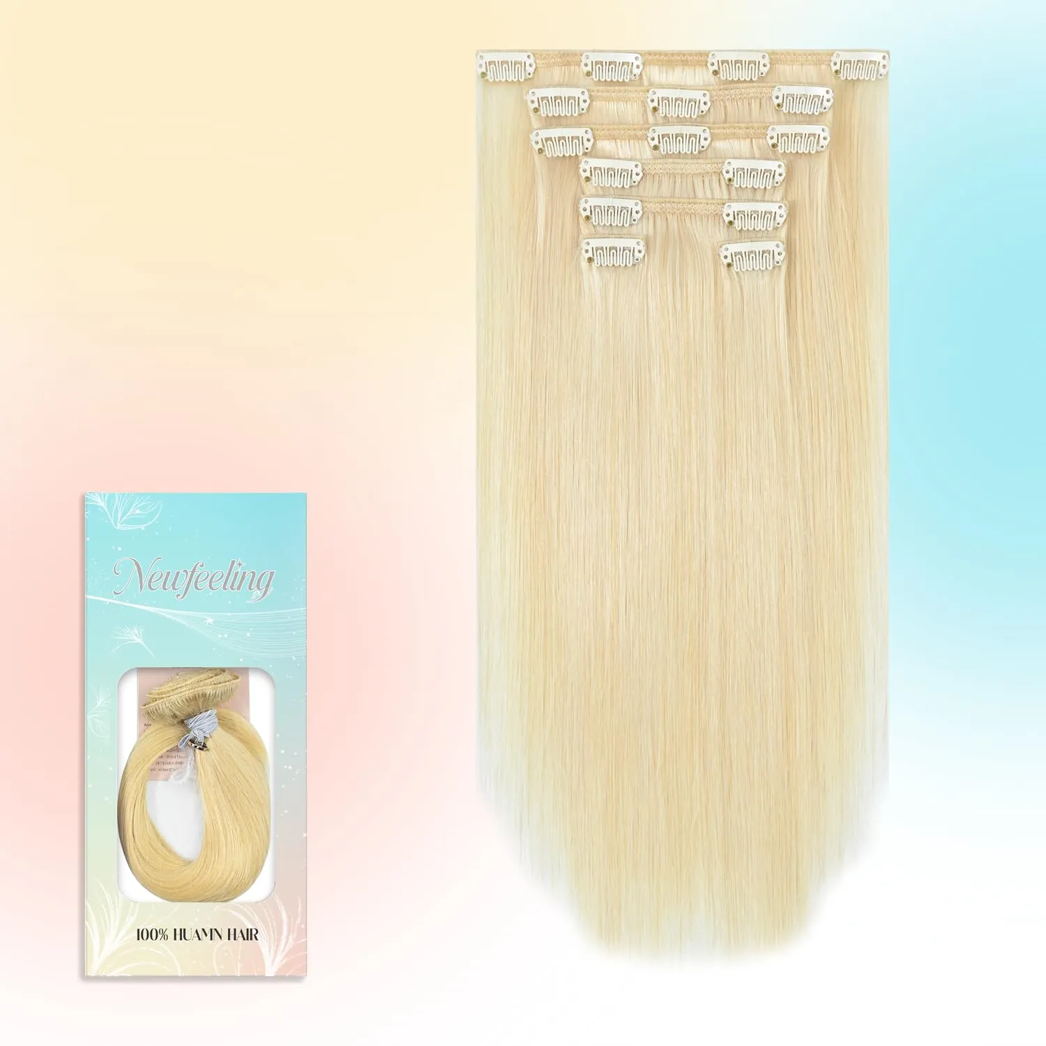 Clip in Hair Extensions Platinum Blonde Extensions Real Human Hair 20 Inch 75g Straight Clip in Hair Extensions for women Natural and straight Hair