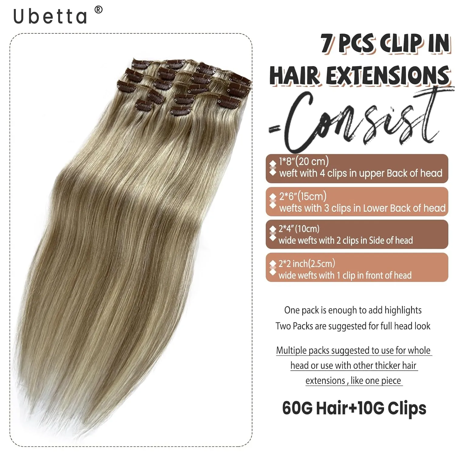 Clip in Hair Extensions Real Human Hair 16 Inch Ash Blonde Balayage Blonde Highlights Clip in Hair Extension Human Hair 7pcs 70G Double Weft Human Hair Clip ins Extensions for White Women
