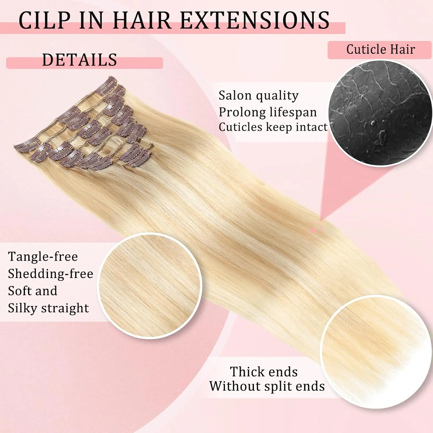 Clip in Hair Extensions Real Human Hair Clip in Extensions for Women Seamless Balayage Dark Blonde to Bleach Blonde Straight Remy 100% Human Clips ins Extension 8pcs Double Weft 22 inch 4oz/110g