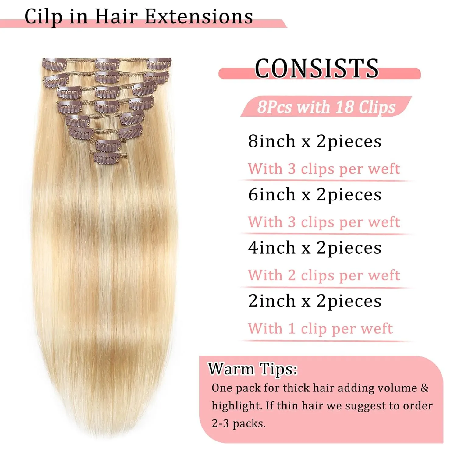 Clip in Hair Extensions Real Human Hair Clip in Extensions for Women Seamless Balayage Dark Blonde to Bleach Blonde Straight Remy 100% Human Clips ins Extension 8pcs Double Weft 22 inch 4oz/110g