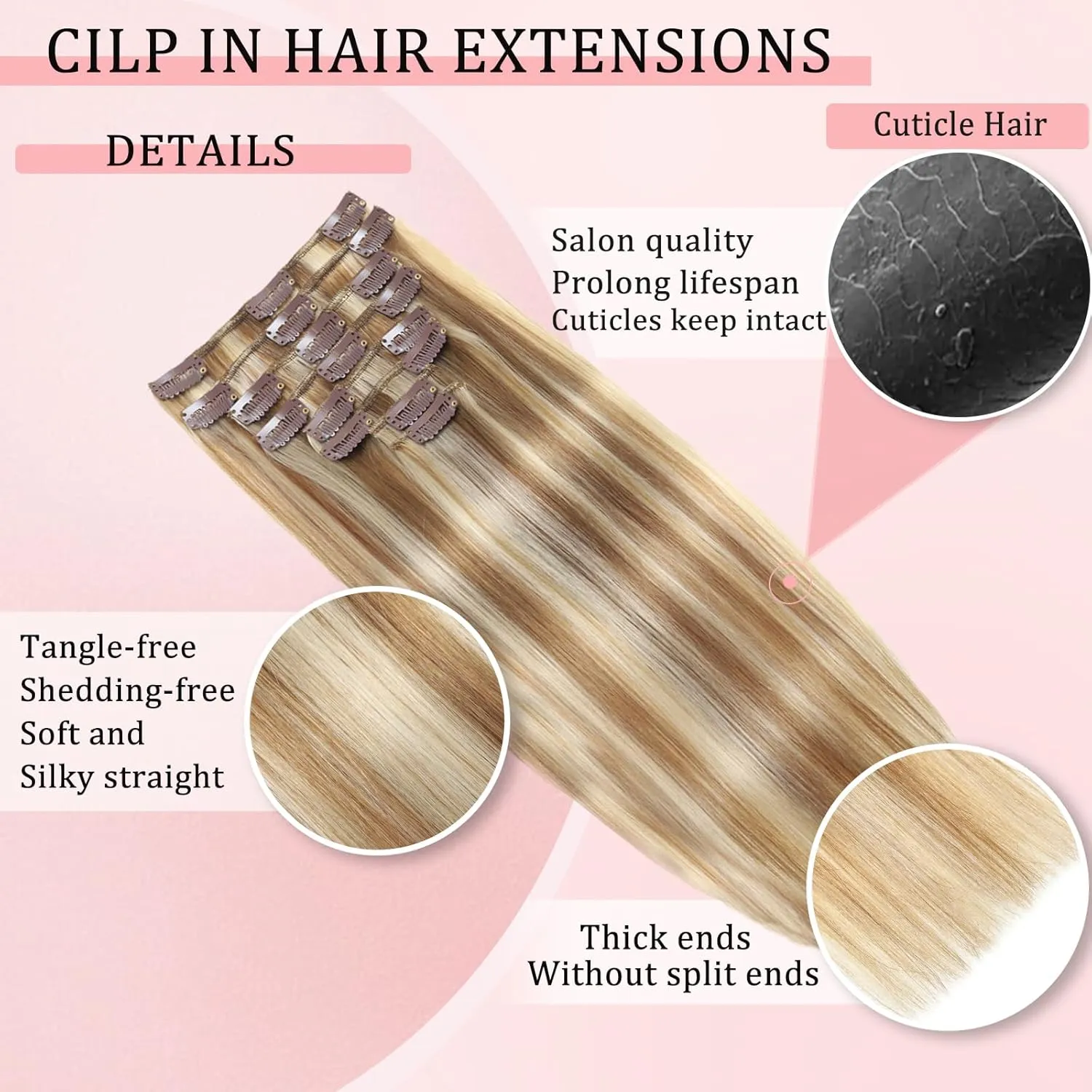 Clip in Hair Extensions Real Human Hair Clip in Extensions for Women Seamless Balayage Light Blonde to Golden Blonde Straight Remy 100% Human Clips ins Extension 8pcs Double Weft 16 inch 3.2oz/90g