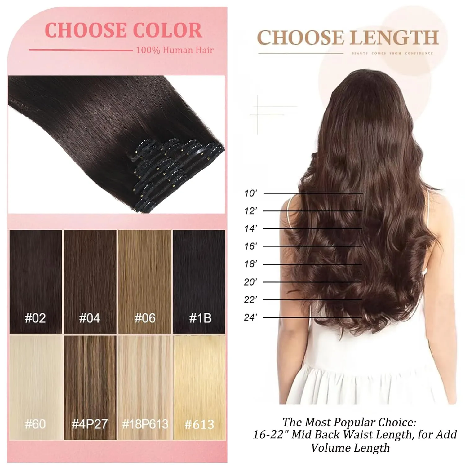 Clip in Hair Extensions Real Human Hair Clip in Extensions for Women Seamless Balayage Natural Black to Chestnut Brown Straight Remy 100% Human Clips ins Extension 8pcs Double Weft 24 inch 4.2oz/120g