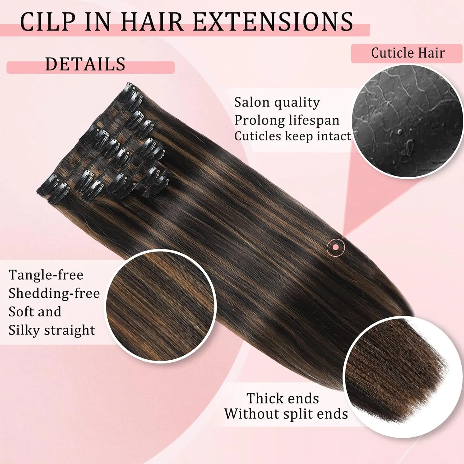Clip in Hair Extensions Real Human Hair Clip in Extensions for Women Seamless Balayage Natural Black to Chestnut Brown Straight Remy 100% Human Clips ins Extension 8pcs Double Weft 24 inch 4.2oz/120g