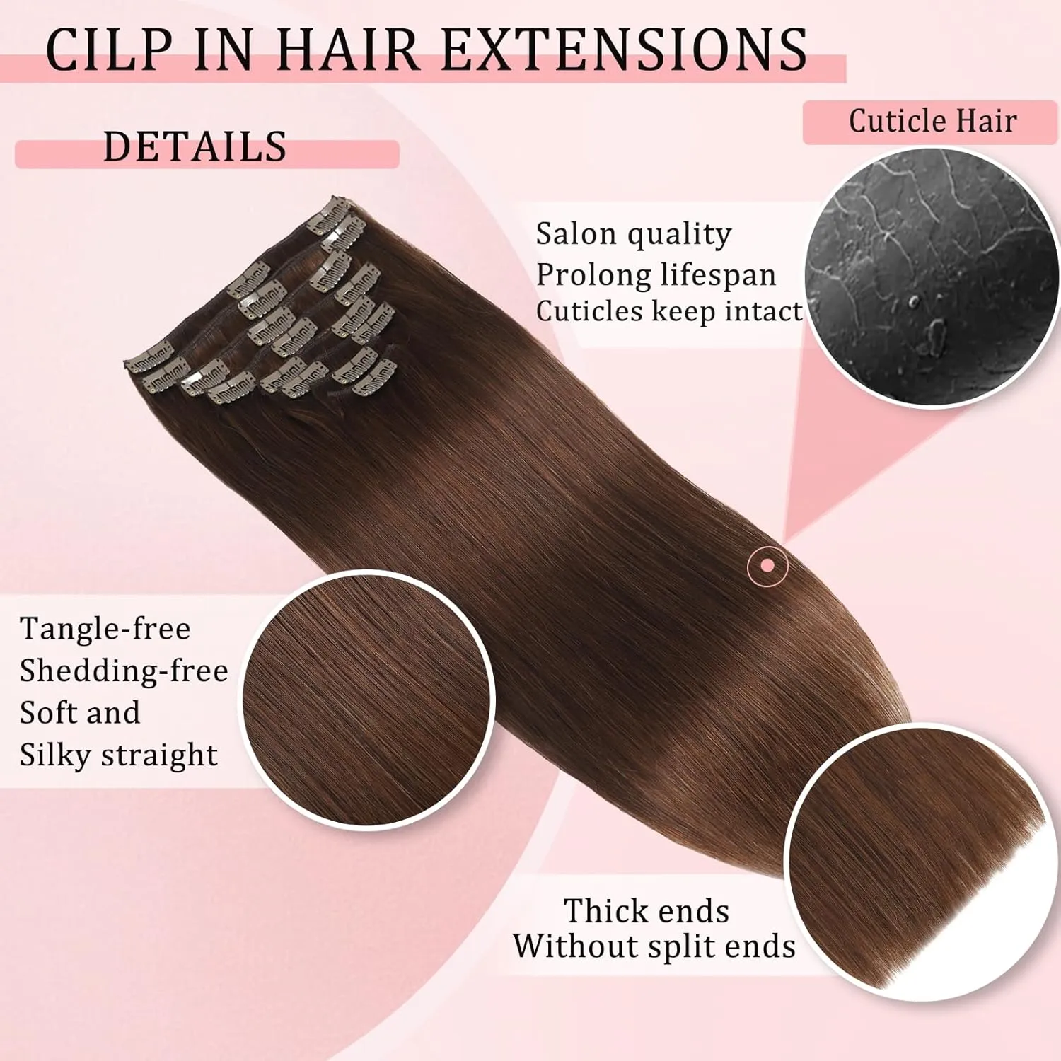 Clip in Hair Extensions Real Human Hair Clip in Extensions for Women Seamless Invisible Chocolate Brown Natural Remy 100% Human Clips ins Extension 8pcs Double Weft 18 inch 3.5oz/100g