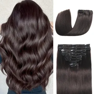 Clip in Hair Extensions Real Human Hair Clip in Extensions for Women Seamless Invisible Dark Brown Natural Remy 100% Human Clips ins Extension 8pcs Double Weft 22 inch 4oz/110g