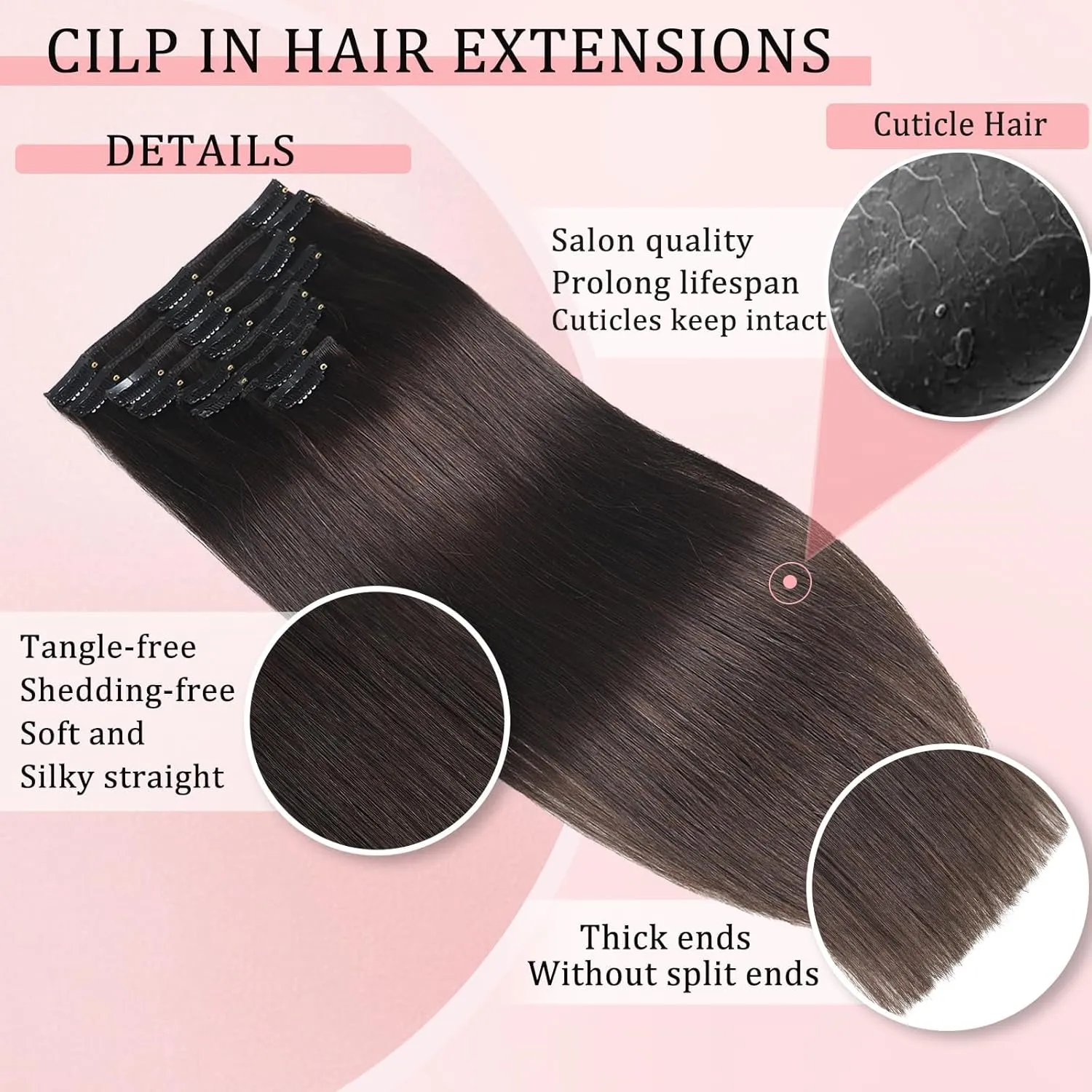Clip in Hair Extensions Real Human Hair Clip in Extensions for Women Seamless Invisible Dark Brown Natural Remy 100% Human Clips ins Extension 8pcs Double Weft 22 inch 4oz/110g
