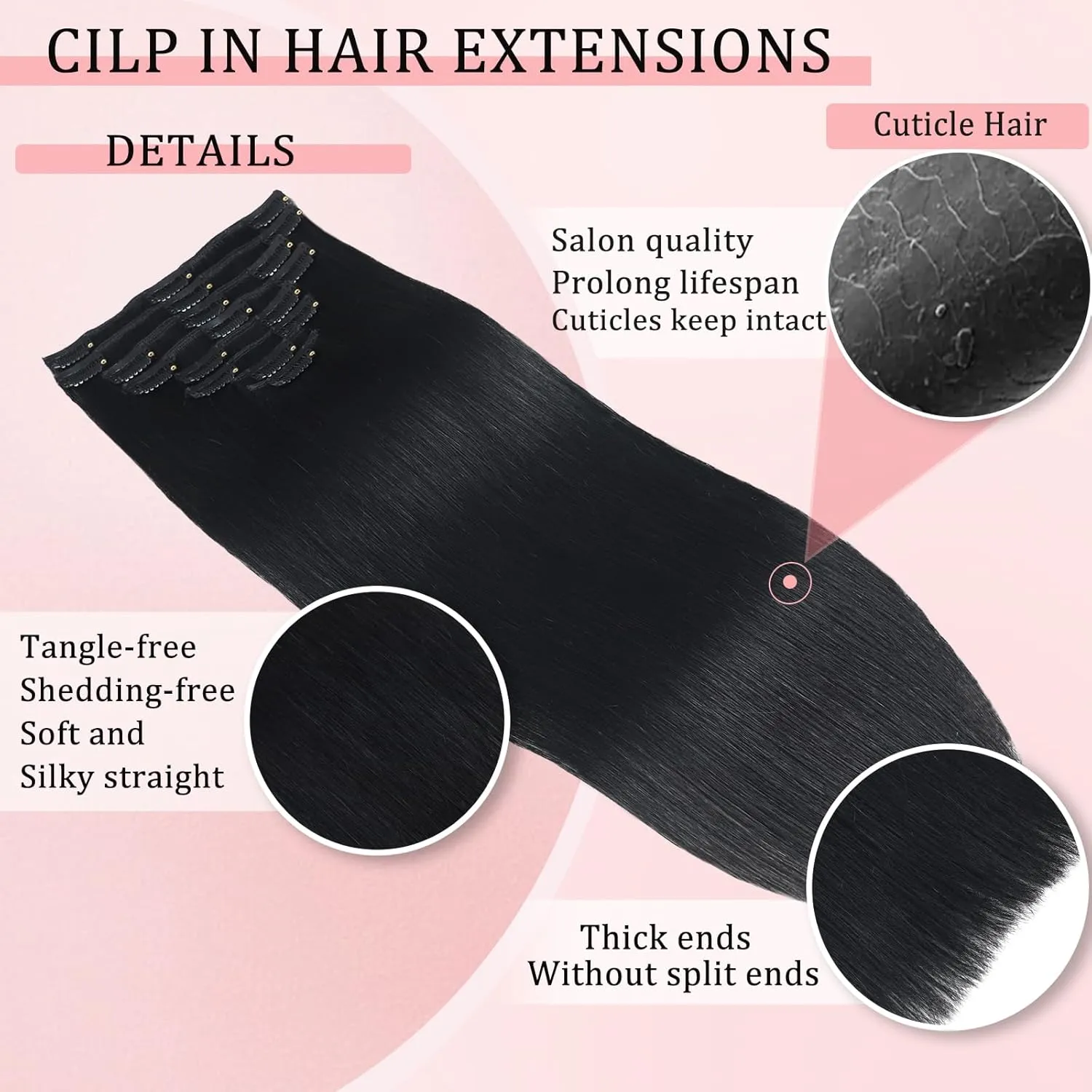 Clip in Hair Extensions Real Human Hair Clip in Extensions for Women Seamless Invisible Jet Black Natural Remy 100% Human Clips ins Extension 8pcs Double Weft 22 inch 4oz/110g