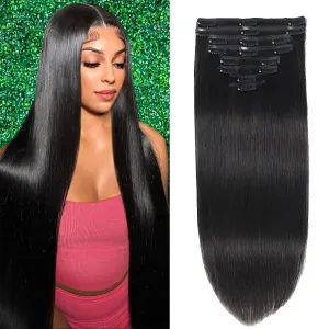 Clip in Hair Extensions Real Human Hair Clip in Extensions for Women Seamless Invisible Natural Black Straight Remy 100% Human Clips ins Extension 8pcs Double Weft 24 inch 4.2oz/120g