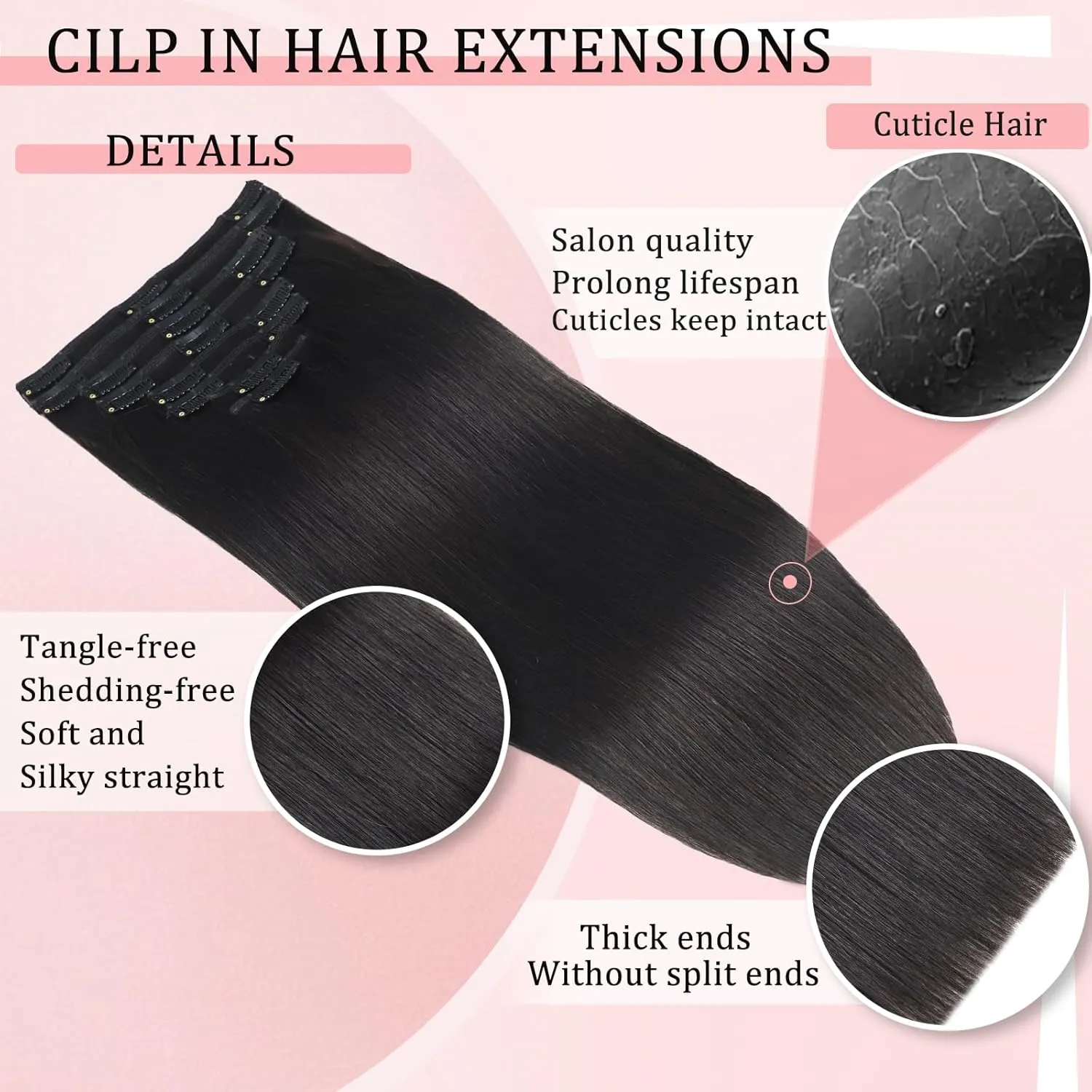 Clip in Hair Extensions Real Human Hair Clip in Extensions for Women Seamless Invisible Natural Black Straight Remy 100% Human Clips ins Extension 8pcs Double Weft 24 inch 4.2oz/120g