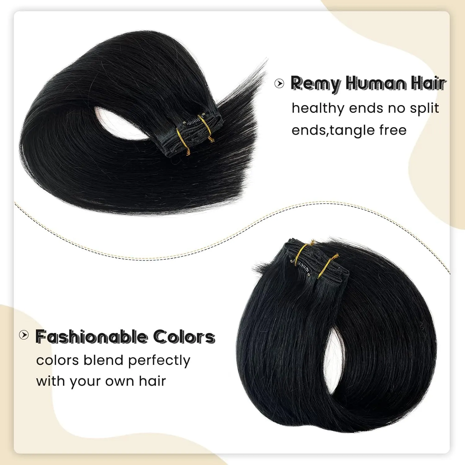 Clip in Hair Extensions Real Human Hair, Jet Black Natural Remy Hair Extensions Seamless Clip in Human Hair 70g 7pcs Full Ends Clip in Hair Extensions 12inch