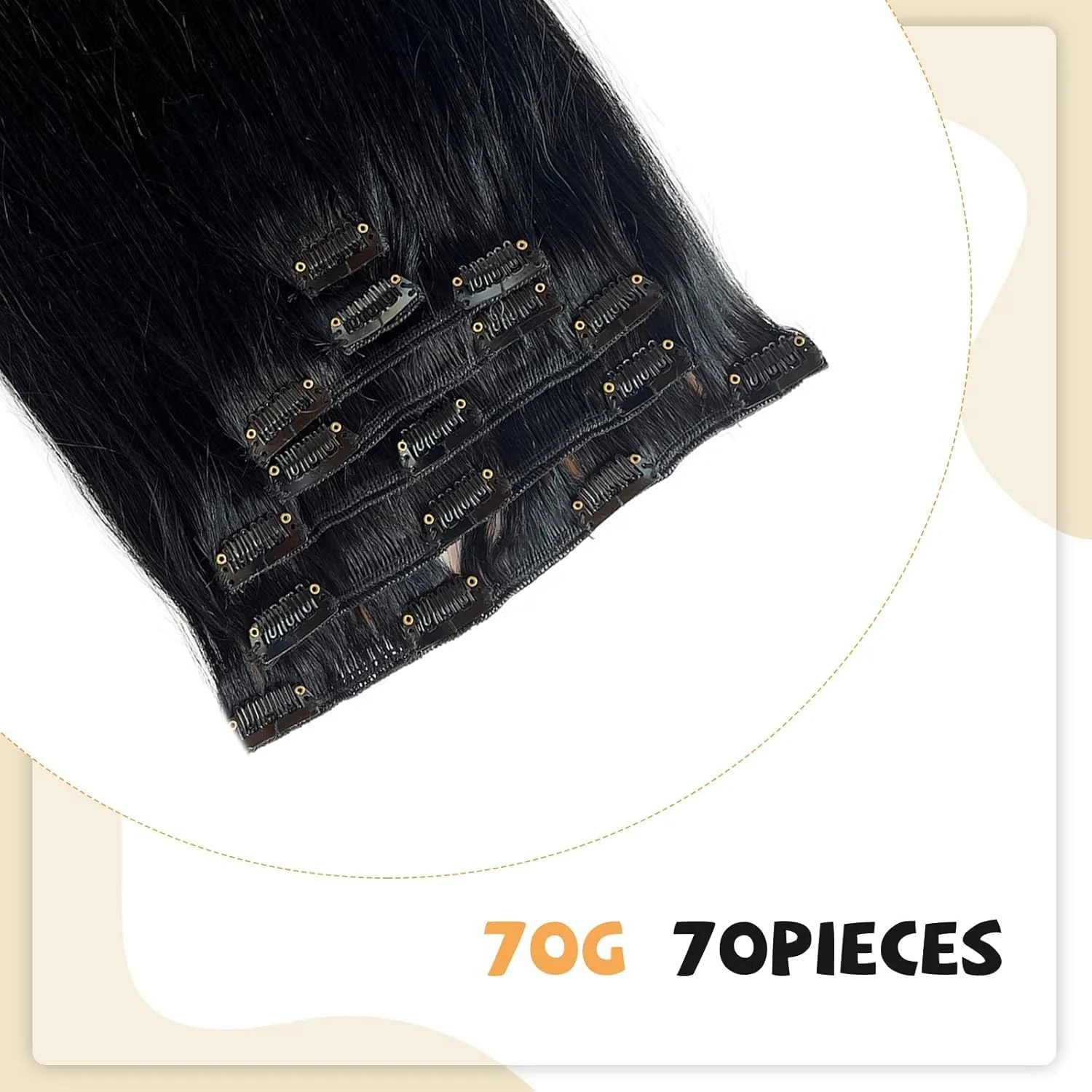 Clip in Hair Extensions Real Human Hair, Jet Black Natural Remy Hair Extensions Seamless Clip in Human Hair 70g 7pcs Full Ends Clip in Hair Extensions 12inch