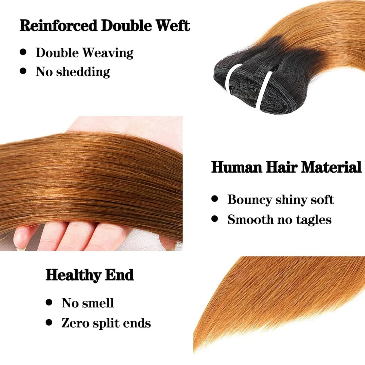 Clip in Hair Extensions Real Human Hair Ombre Brown Clip in Hair Extensions Black Women, 1B/30 Brown Clip In Human Hair Extension, 8pcs Double Weft Handmade Per Set with 18clips 16 Inch