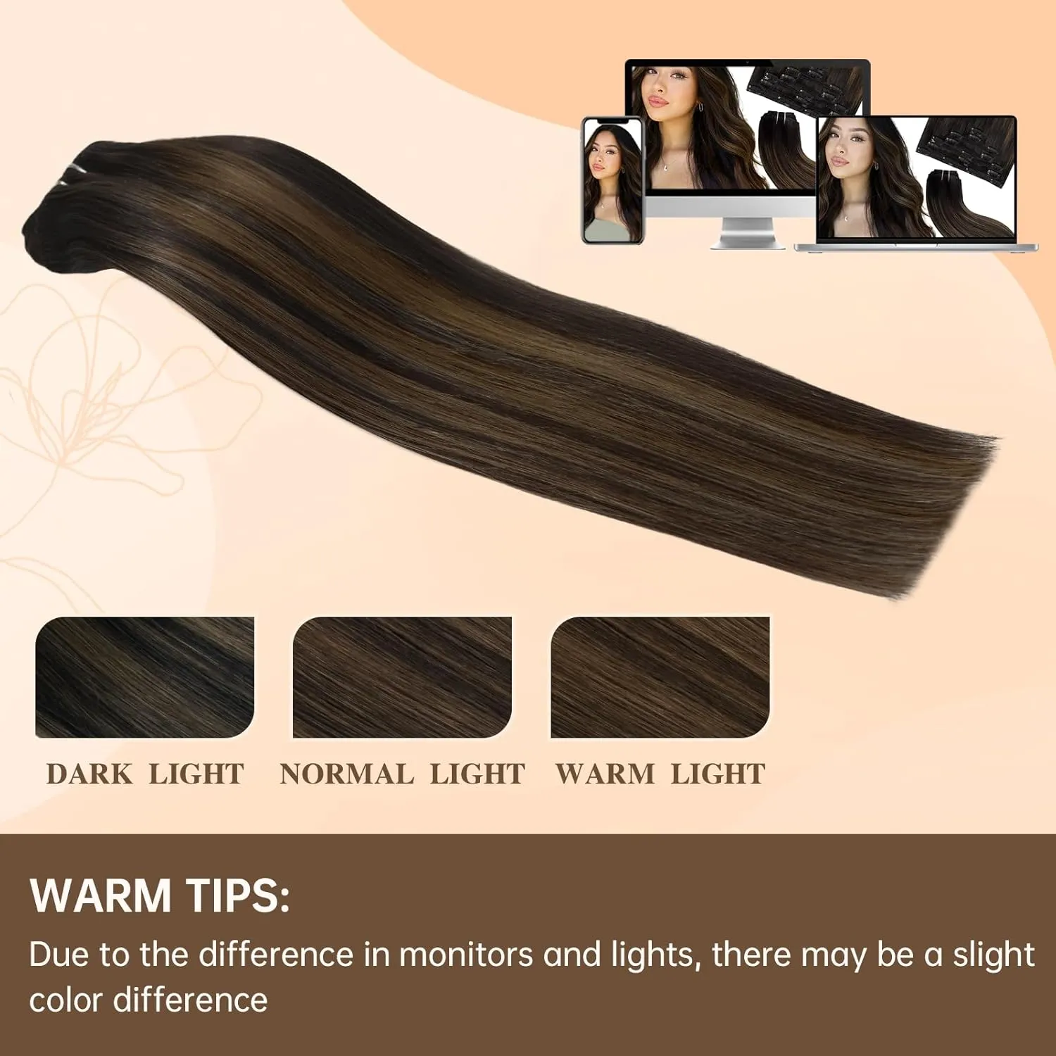 clip in hair extensions real human hair remy hair extensions for Women Straight Natural hair extensions human hair 16inch 75g 7Pcs Balayage Natural Black to Chestnut Brown 1B/6/1B