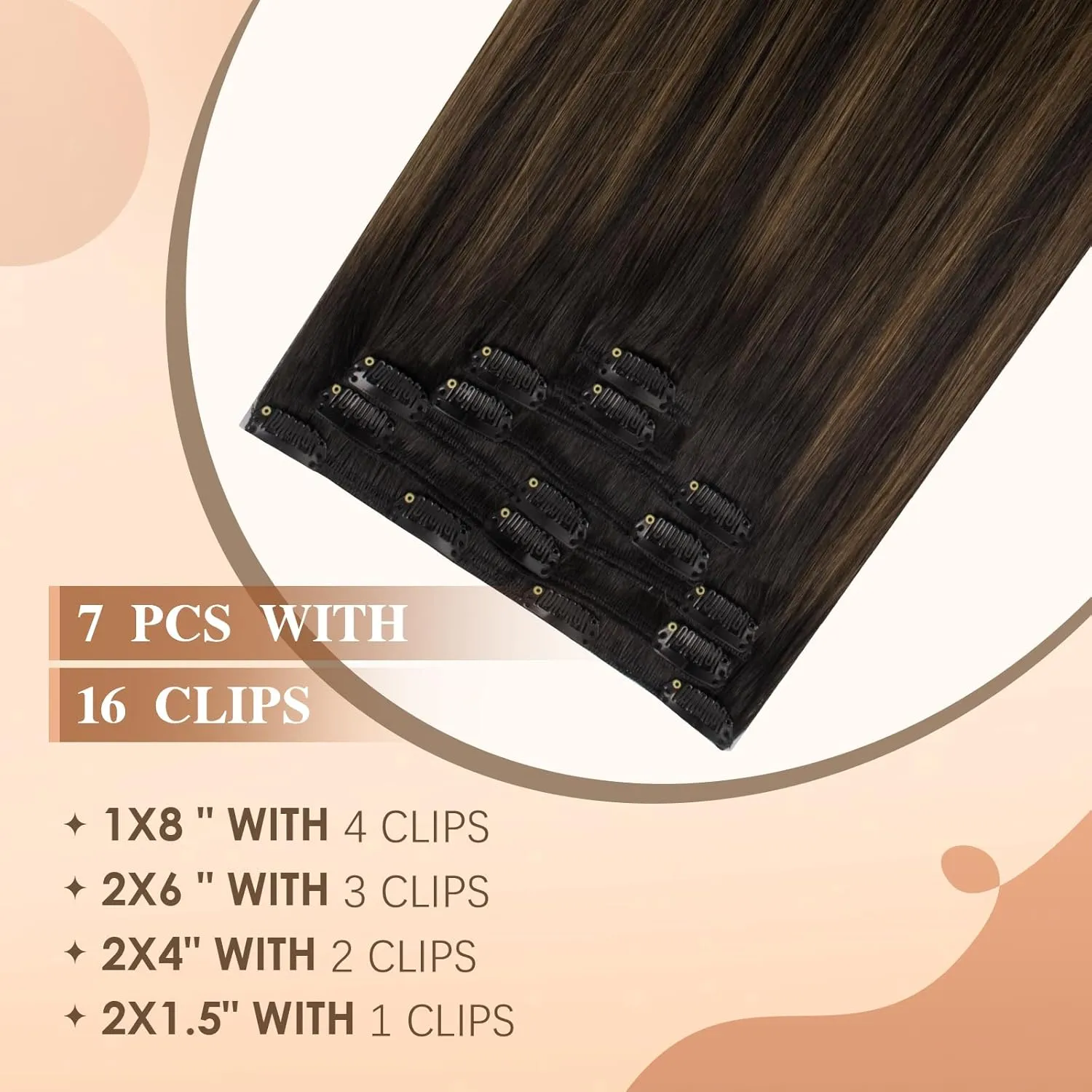 clip in hair extensions real human hair remy hair extensions for Women Straight Natural hair extensions human hair 16inch 75g 7Pcs Balayage Natural Black to Chestnut Brown 1B/6/1B