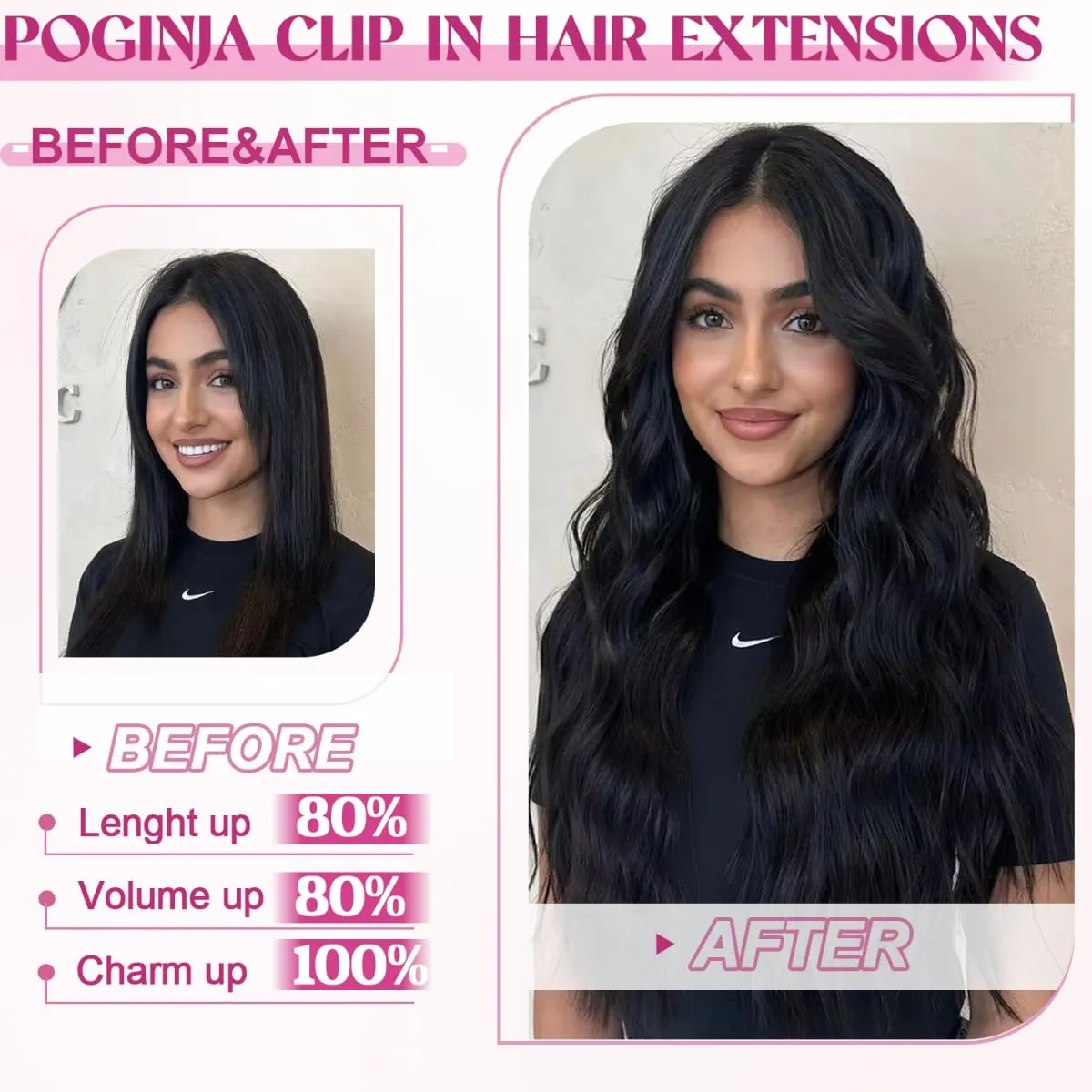 Clip in Hair Extensions Real Human Hair, Remy Human Hair Extensions Clip ins for Women, 100% Natural Human Hair, Double Weftm, 20inch 105g 8Pcs, #1 Jet Black