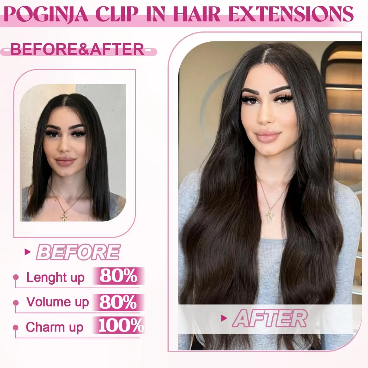 Clip in Hair Extensions Real Human Hair, Remy Human Hair Extensions Clip ins for Women, 100% Natural Human Hair, Double Weftm, 20inch 105g 8Pcs, #2 Dark Brown