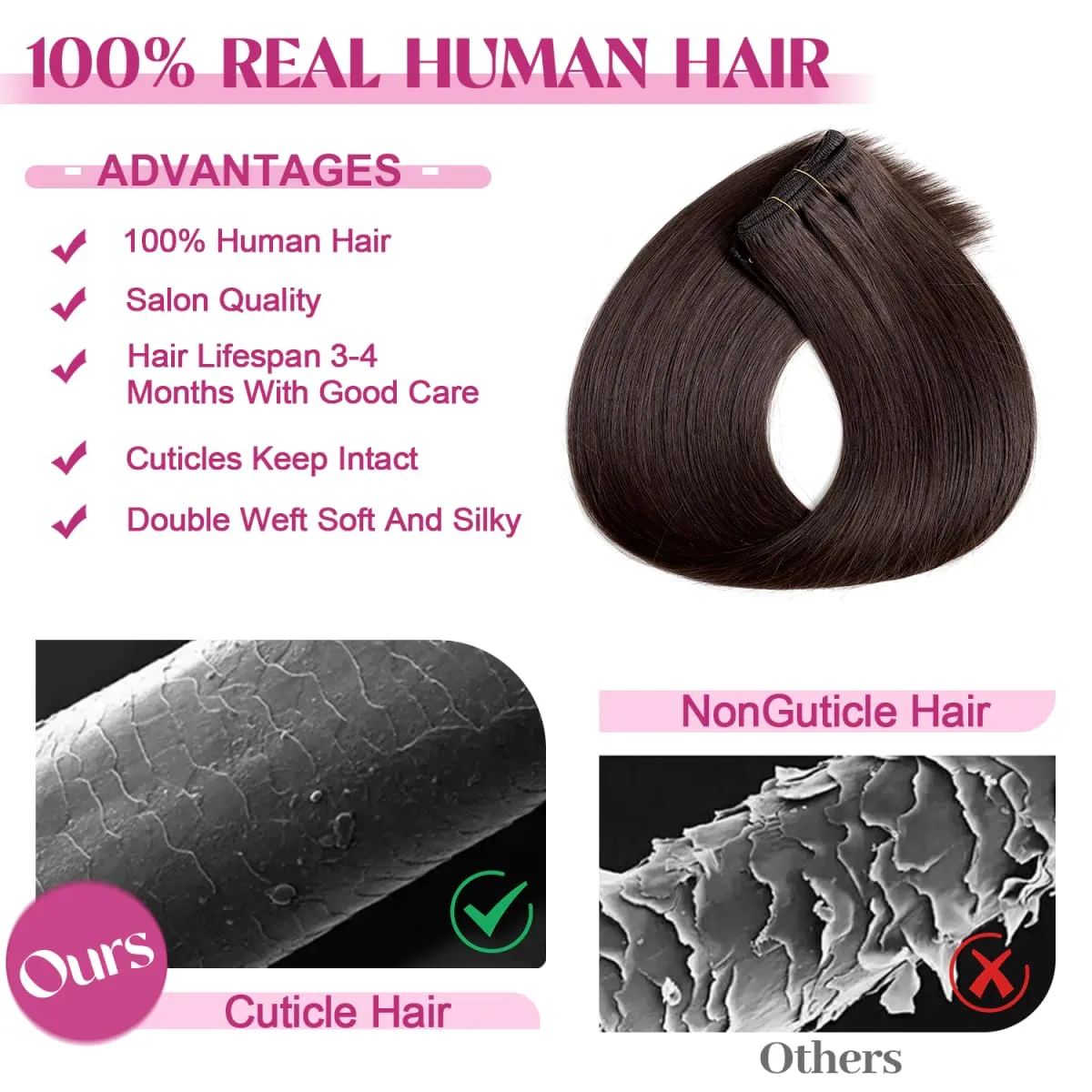 Clip in Hair Extensions Real Human Hair, Remy Human Hair Extensions Clip ins for Women, 100% Natural Human Hair, Double Weftm, 20inch 105g 8Pcs, #2 Dark Brown