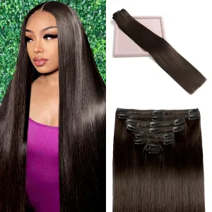 Clip in Hair Extensions Real Human Hair, Remy Human Hair Extensions Clip ins for Women, 100% Natural Human Hair, Double Weftm, 20inch 105g 8Pcs, #2 Dark Brown