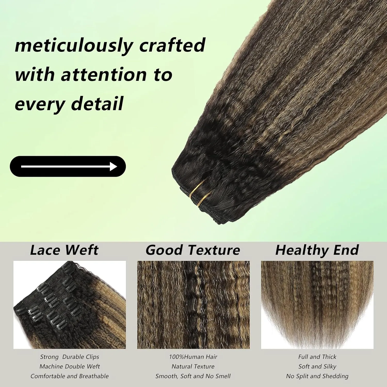 Clip In Hair Extensions Real Human Hair Root Natural Black #1B to Caramel Blonde #27 Yaki Straight Clip Ins Hair Extensions For Women Invisible & Scalp-Friendly Clip in Extensions (120g 8pcs 14 Inch)