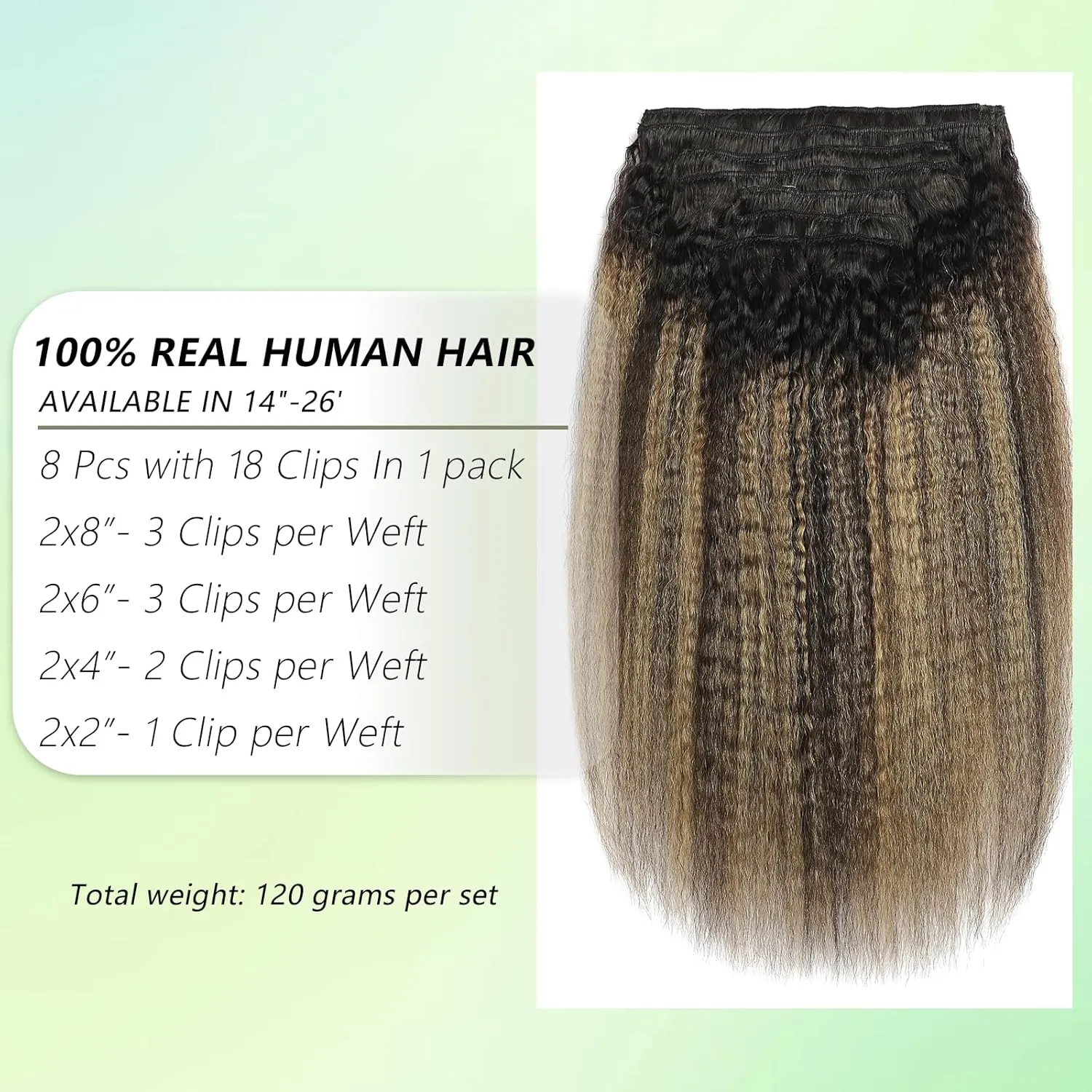 Clip In Hair Extensions Real Human Hair Root Natural Black #1B to Caramel Blonde #27 Yaki Straight Clip Ins Hair Extensions For Women Invisible & Scalp-Friendly Clip in Extensions (120g 8pcs 14 Inch)