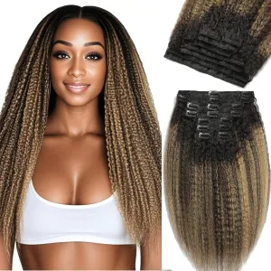 Clip In Hair Extensions Real Human Hair Root Natural Black #1B to Caramel Blonde #27 Yaki Straight Clip Ins Hair Extensions For Women Invisible & Scalp-Friendly Clip in Extensions (120g 8pcs 14 Inch)