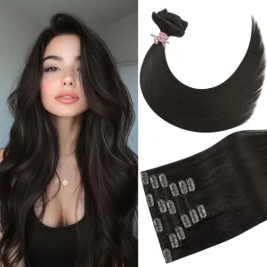 Clip in Hair Extensions Remy Natural Human Hair for Women 15 Inch 75g Full Head Dark Brown Hair Extensions Real Human Hair Clip ins Soft Silky Straight Hair