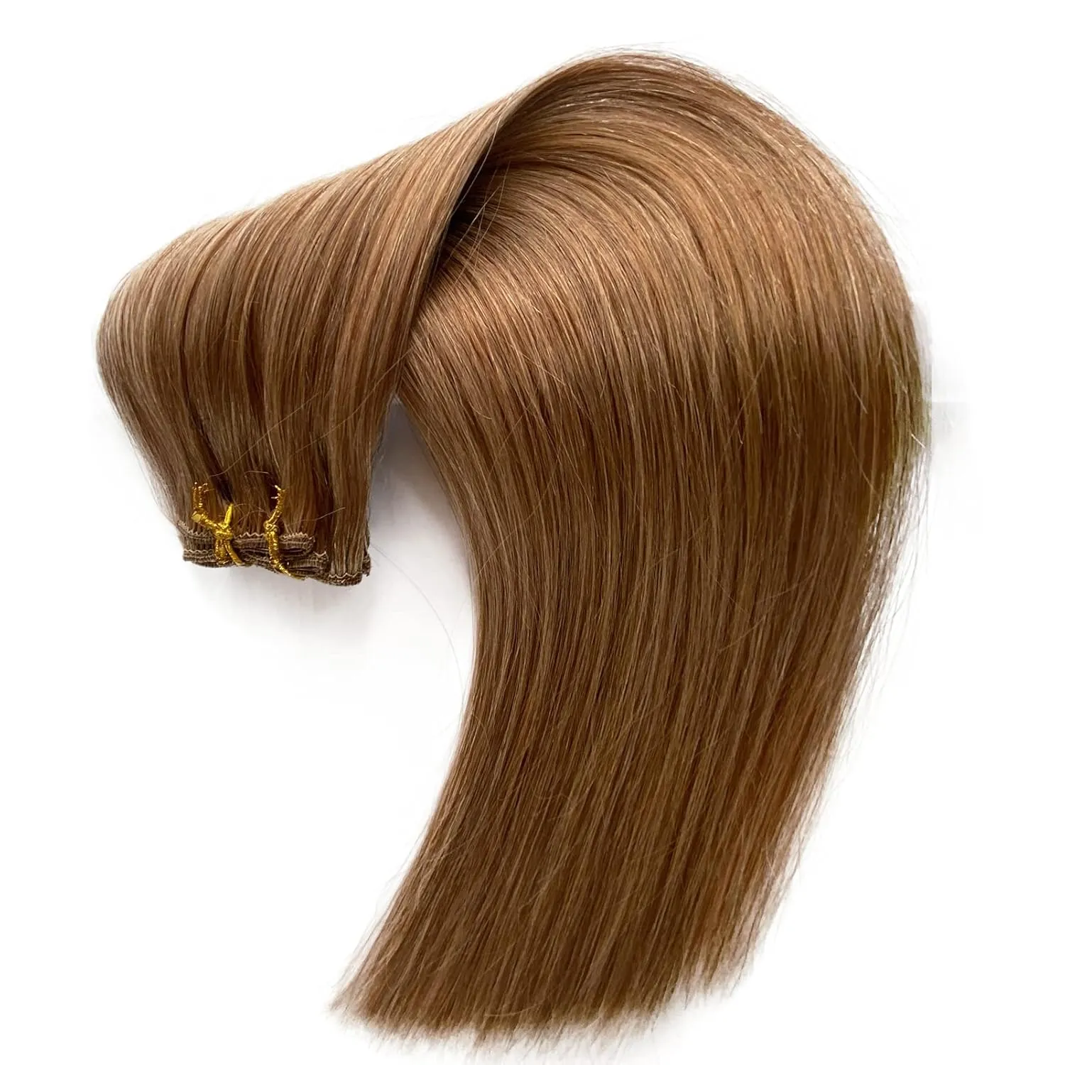 Clip in Hair Extensions Silky Straight Human Hair Clip in Remy Real Hair Extensions Golden Brown 7 Pieces 70G Double Weft Clip on Hair for Women