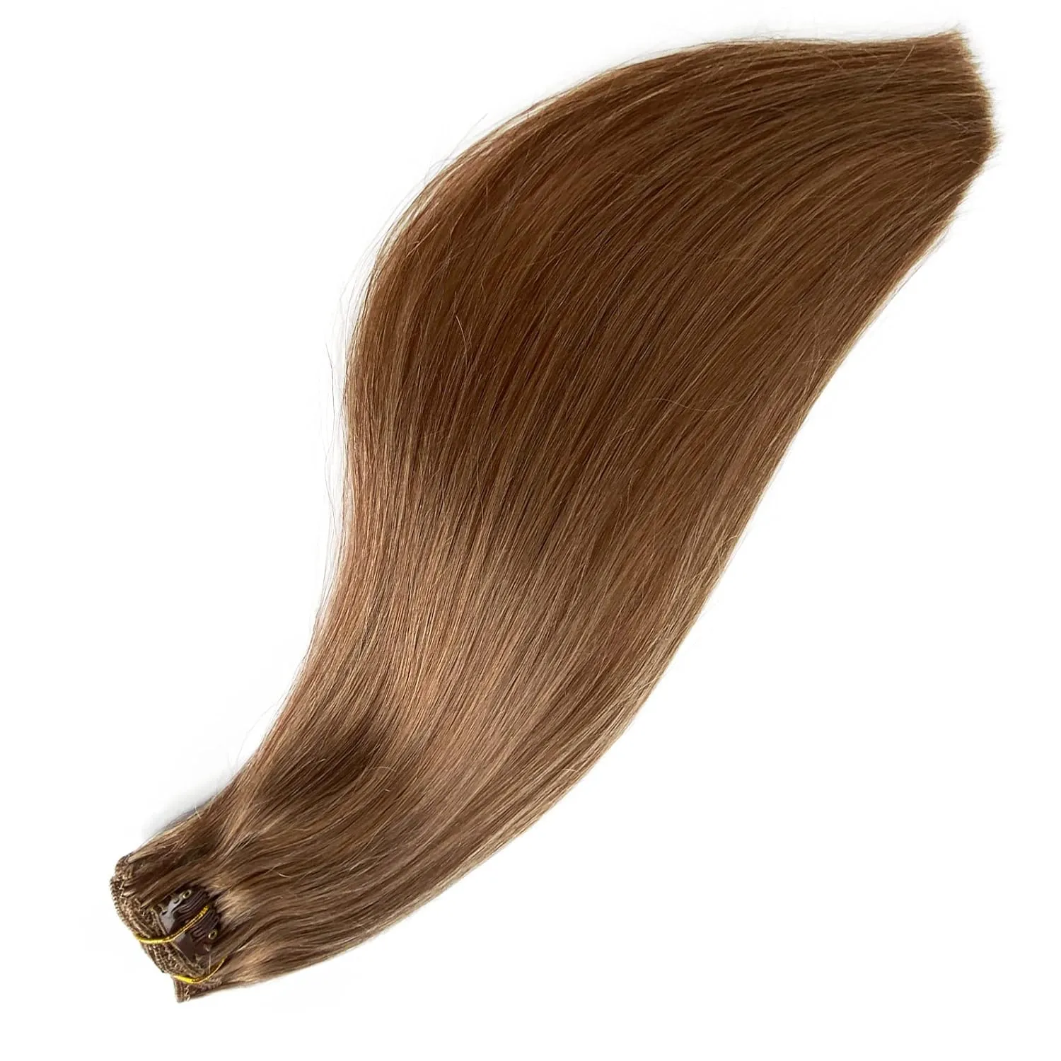Clip in Hair Extensions Silky Straight Human Hair Clip in Remy Real Hair Extensions Golden Brown 7 Pieces 70G Double Weft Clip on Hair for Women