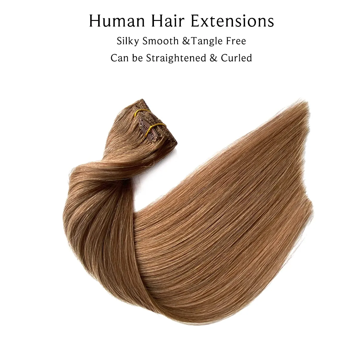 Clip in Hair Extensions Silky Straight Human Hair Clip in Remy Real Hair Extensions Golden Brown 7 Pieces 70G Double Weft Clip on Hair for Women
