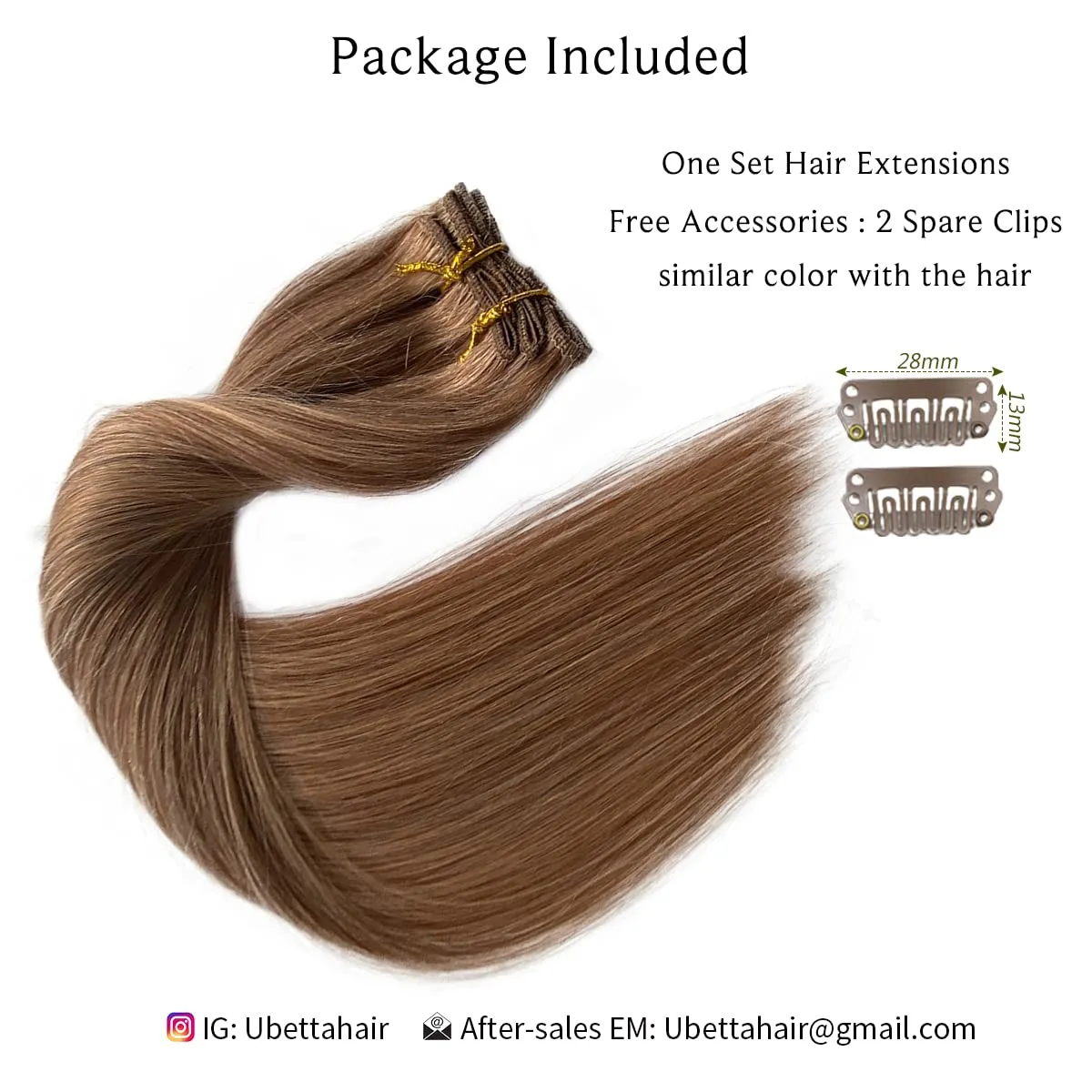 Clip in Hair Extensions Silky Straight Human Hair Clip in Remy Real Hair Extensions Golden Brown 7 Pieces 70G Double Weft Clip on Hair for Women