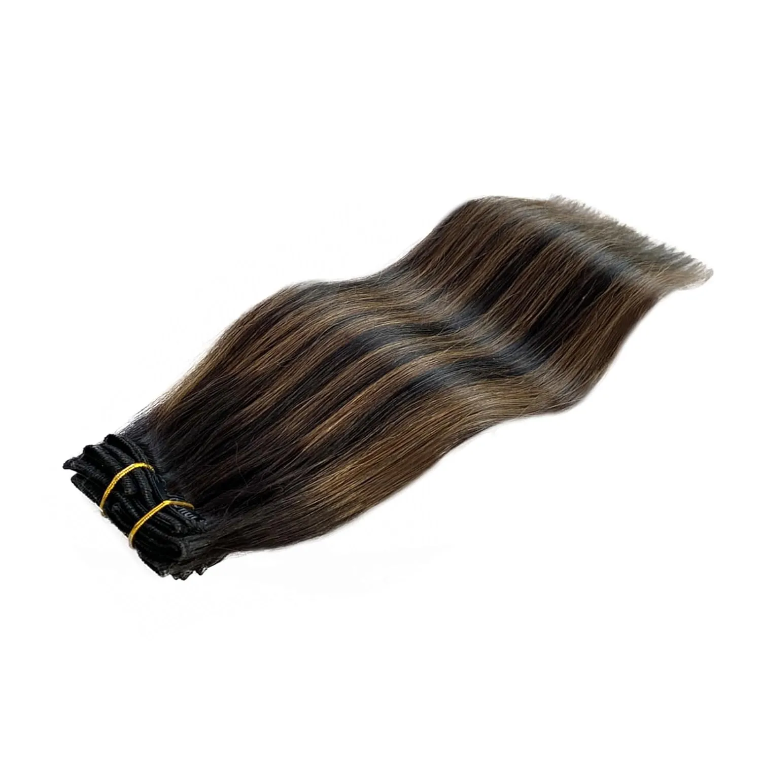 Clip in Human Hair Extensions Black to Light Brown Ombre Clip in Hair Extensions Straight Soft Clip in Remy Human Hair Extensions for Women 7PCS 70G 12"
