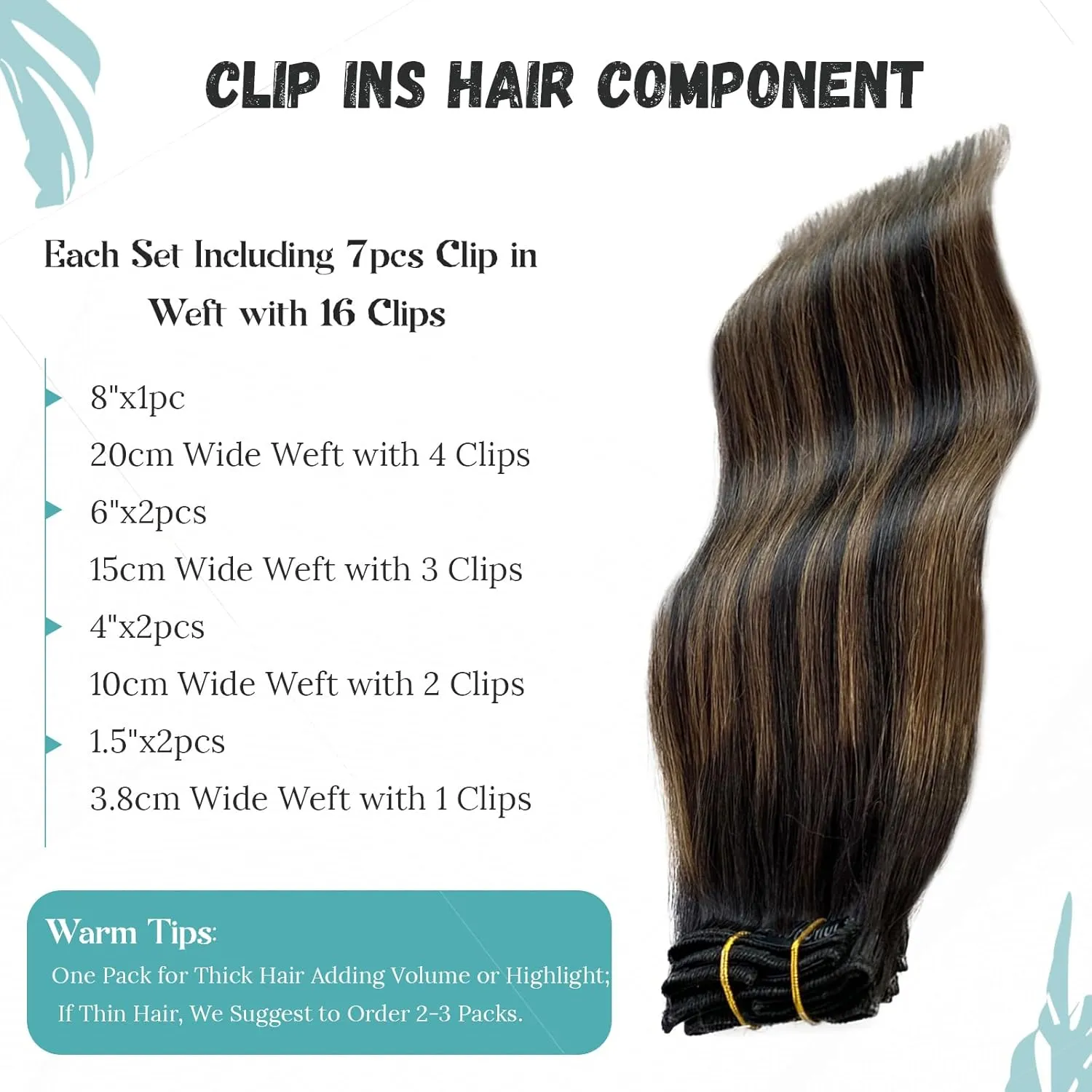 Clip in Human Hair Extensions Black to Light Brown Ombre Clip in Hair Extensions Straight Soft Clip in Remy Human Hair Extensions for Women 7PCS 70G 12"