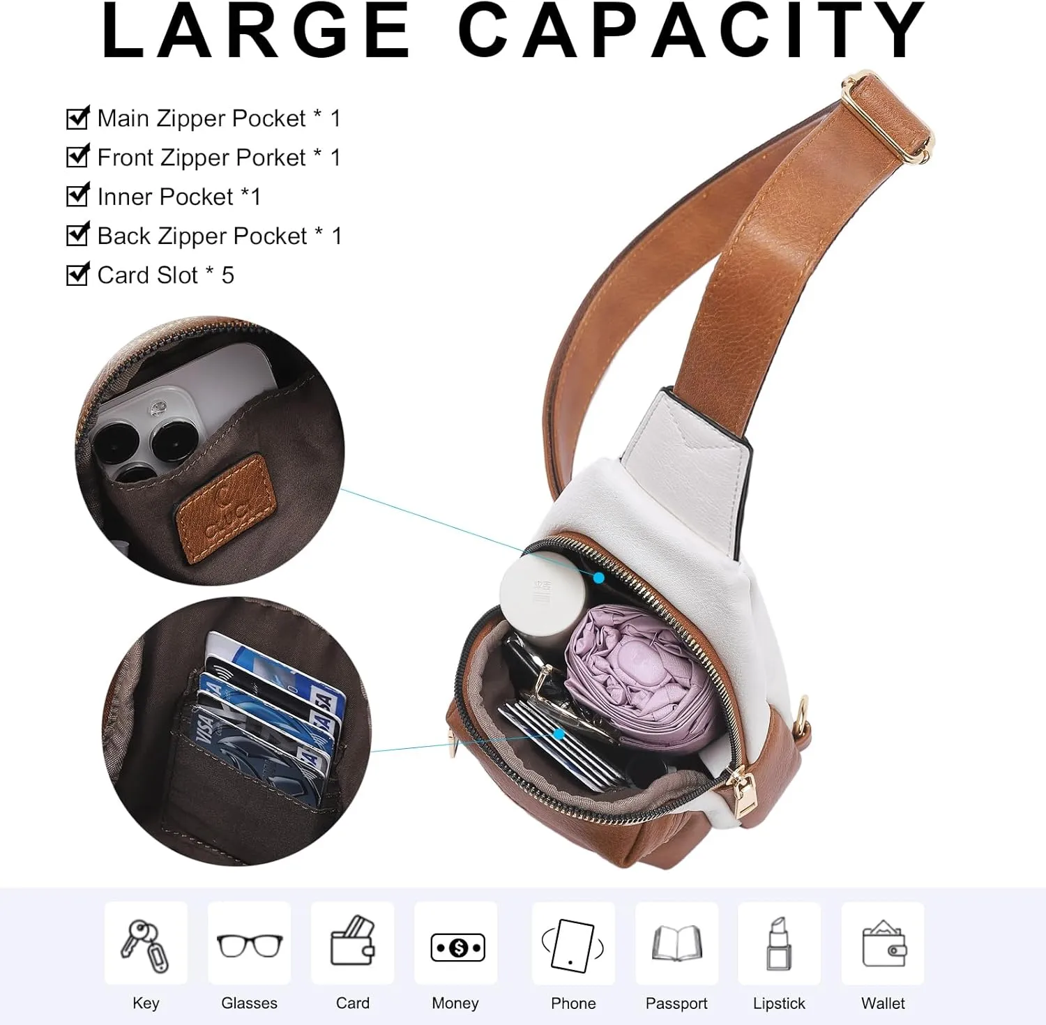 CLUCI Small Sling Bag for Women, Leather Crossbody Fanny Packs Trendy, Women's Chest Bag
