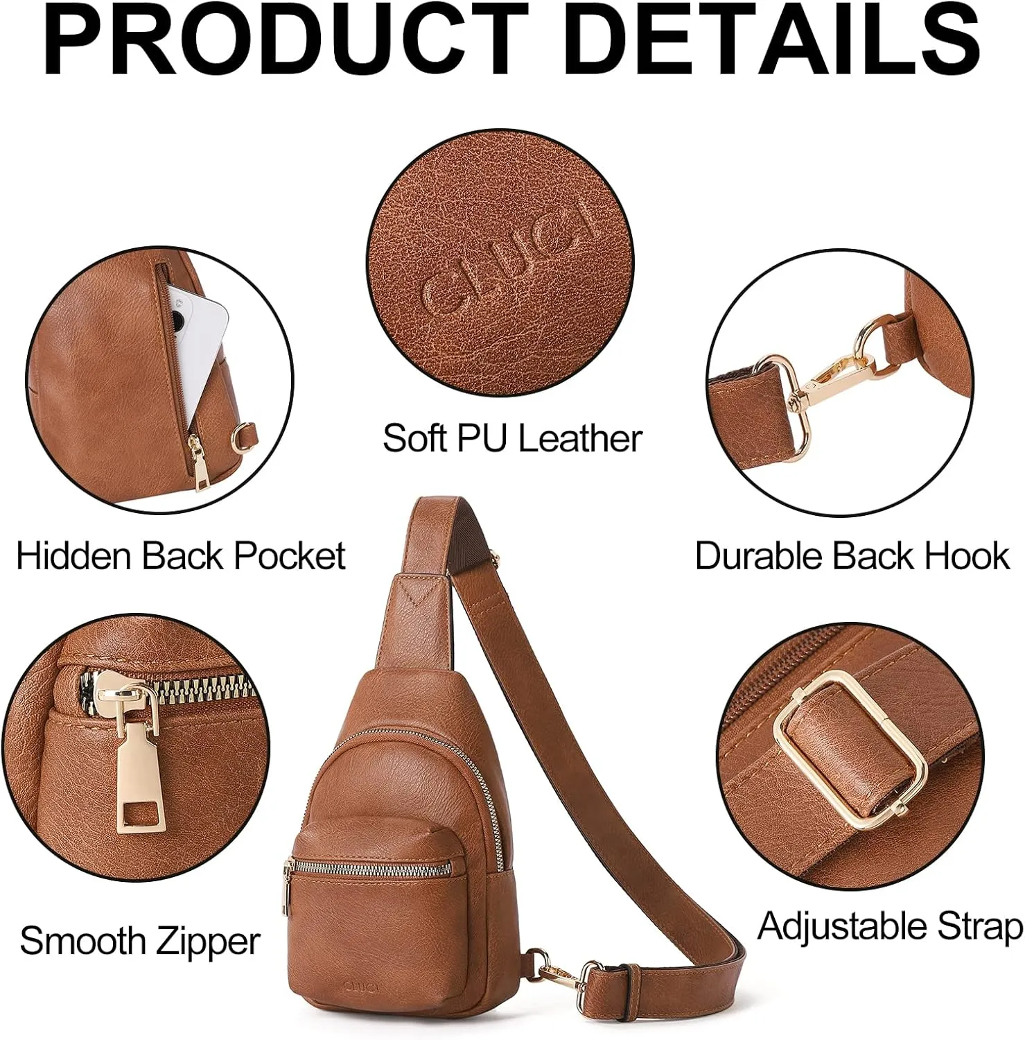 CLUCI Small Sling Bag for Women, Leather Crossbody Fanny Packs Trendy, Women's Chest Bag